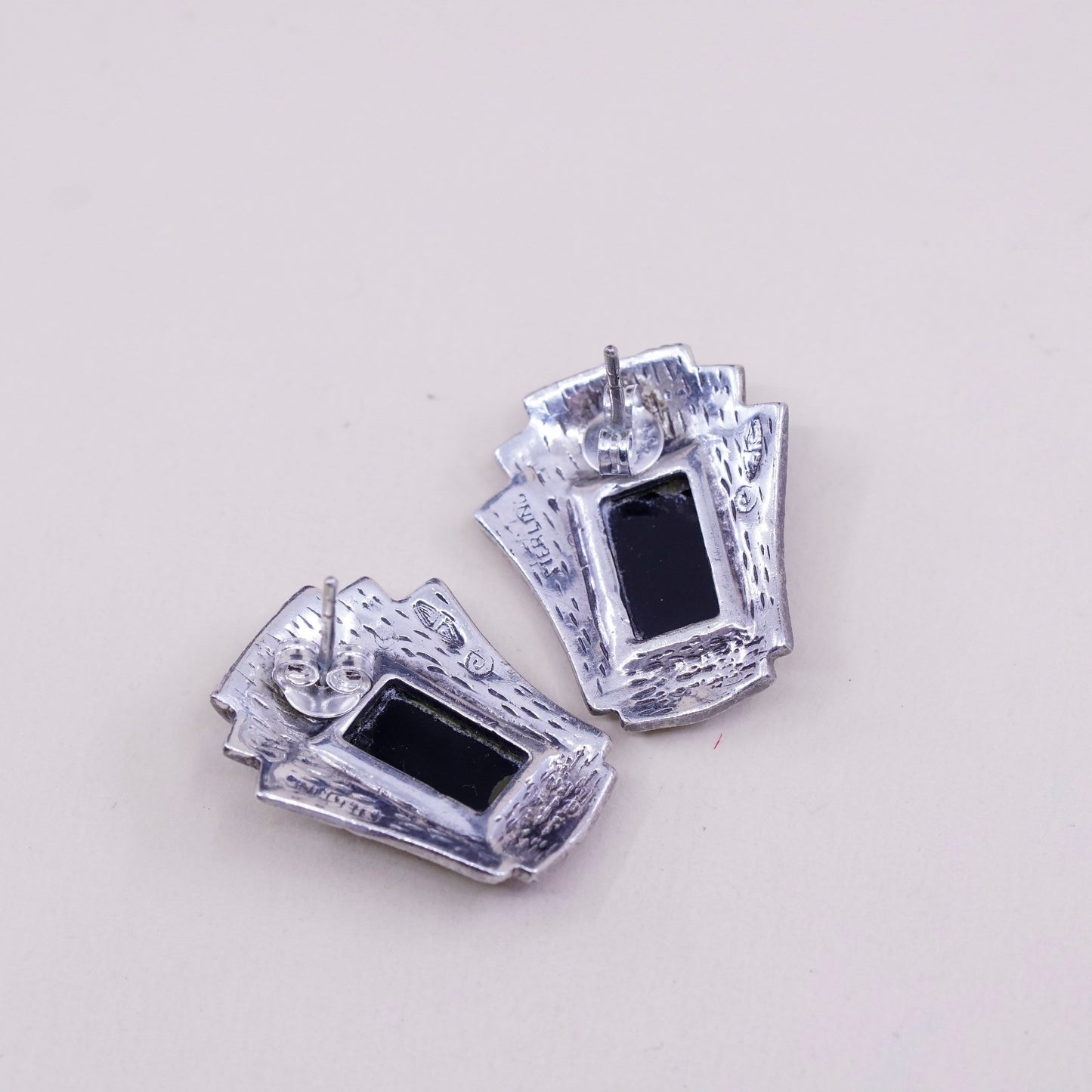 Vintage Judith Jack Sterling 925 silver earrings with Marcasite and obsidian