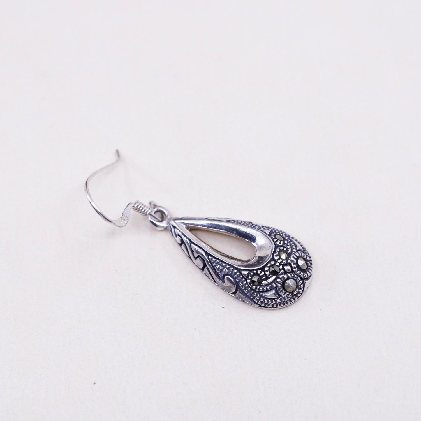 Vintage Sterling silver handmade earrings, 925 teardrop with marcasite