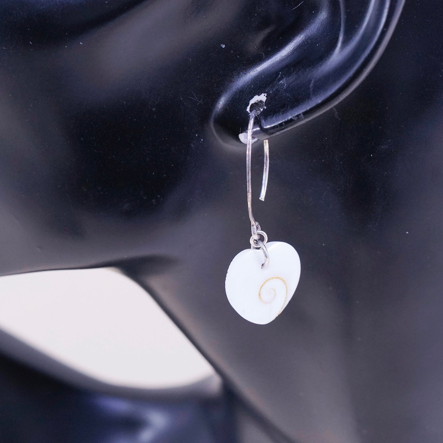 Vintage sterling silver handmade earrings, 925 with heart shell dangles