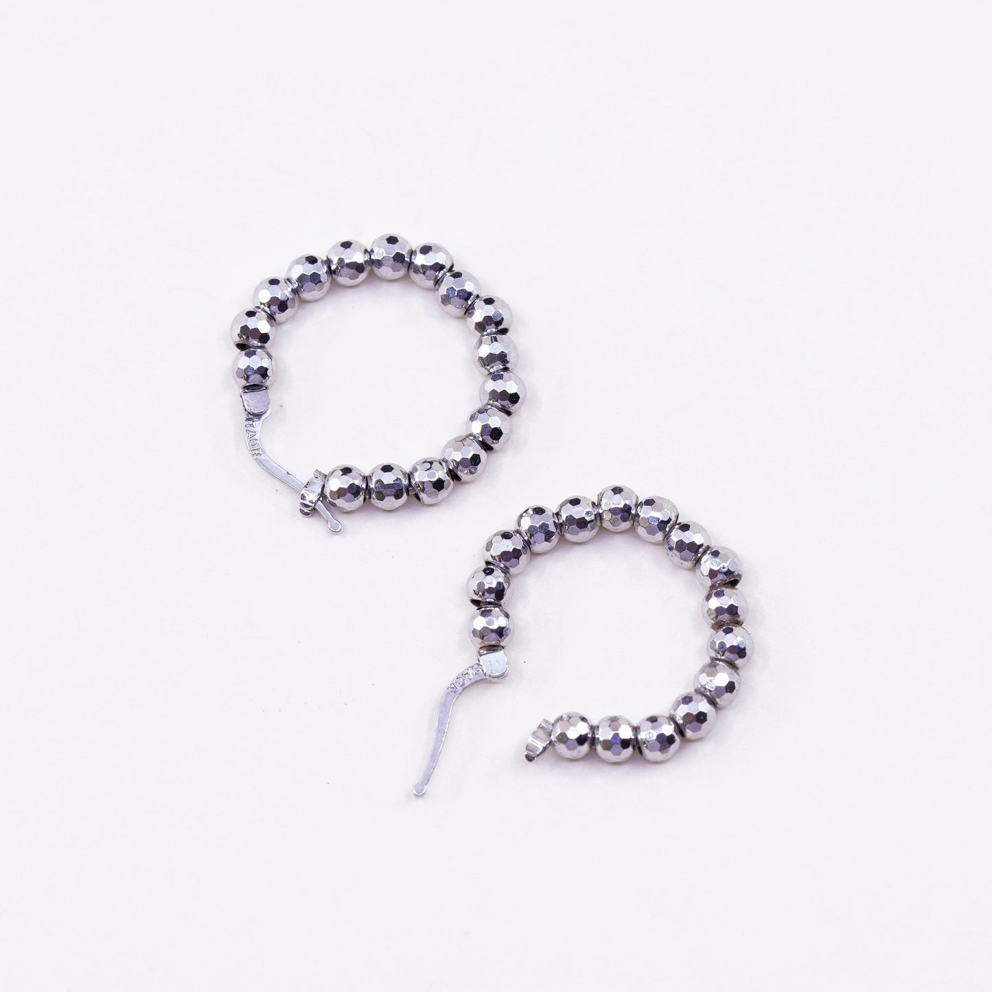 1”, Vintage sterling 925 silver loop handmade earrings, beaded hoops