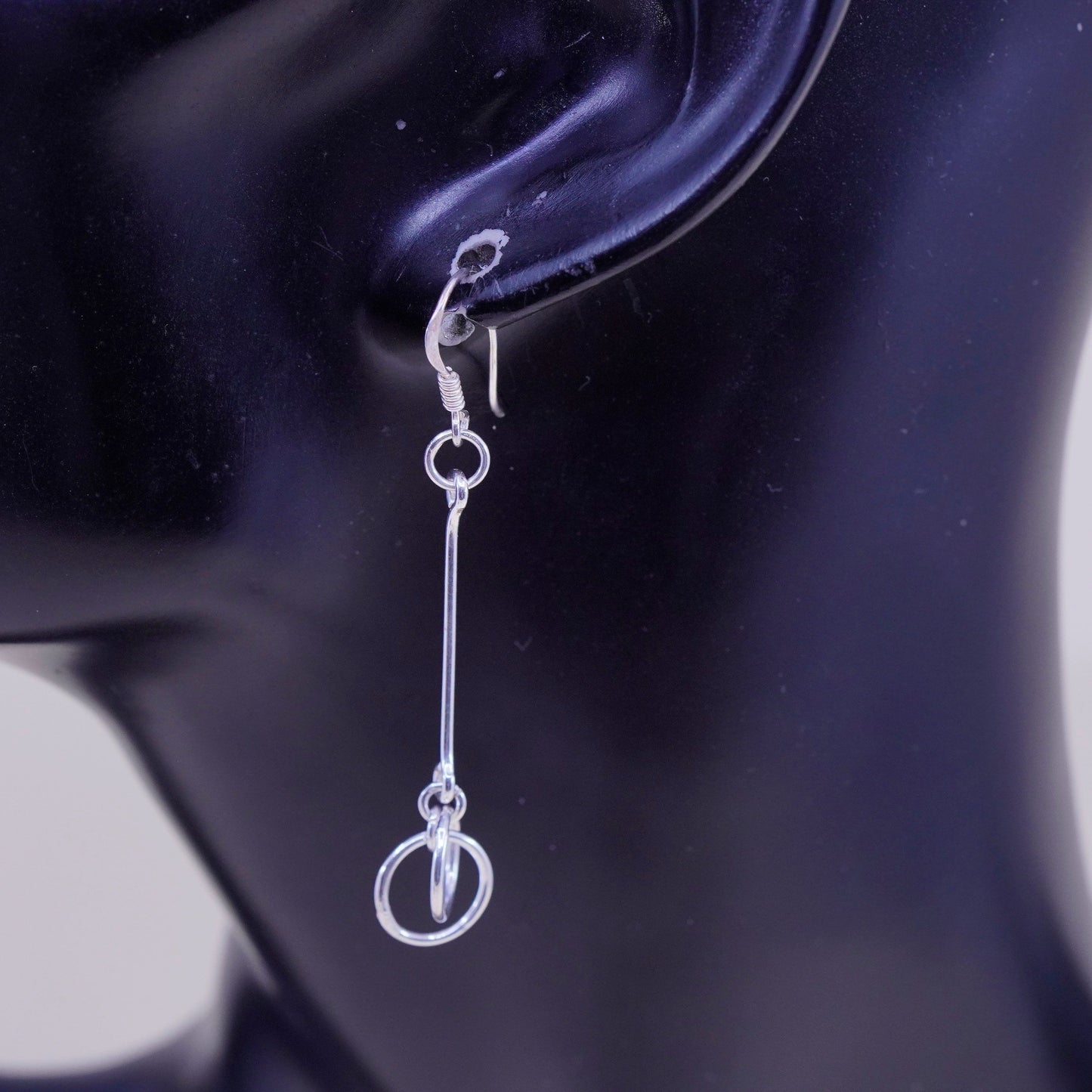Vintage sterling silver handmade earrings, 925 hammered circle dangles