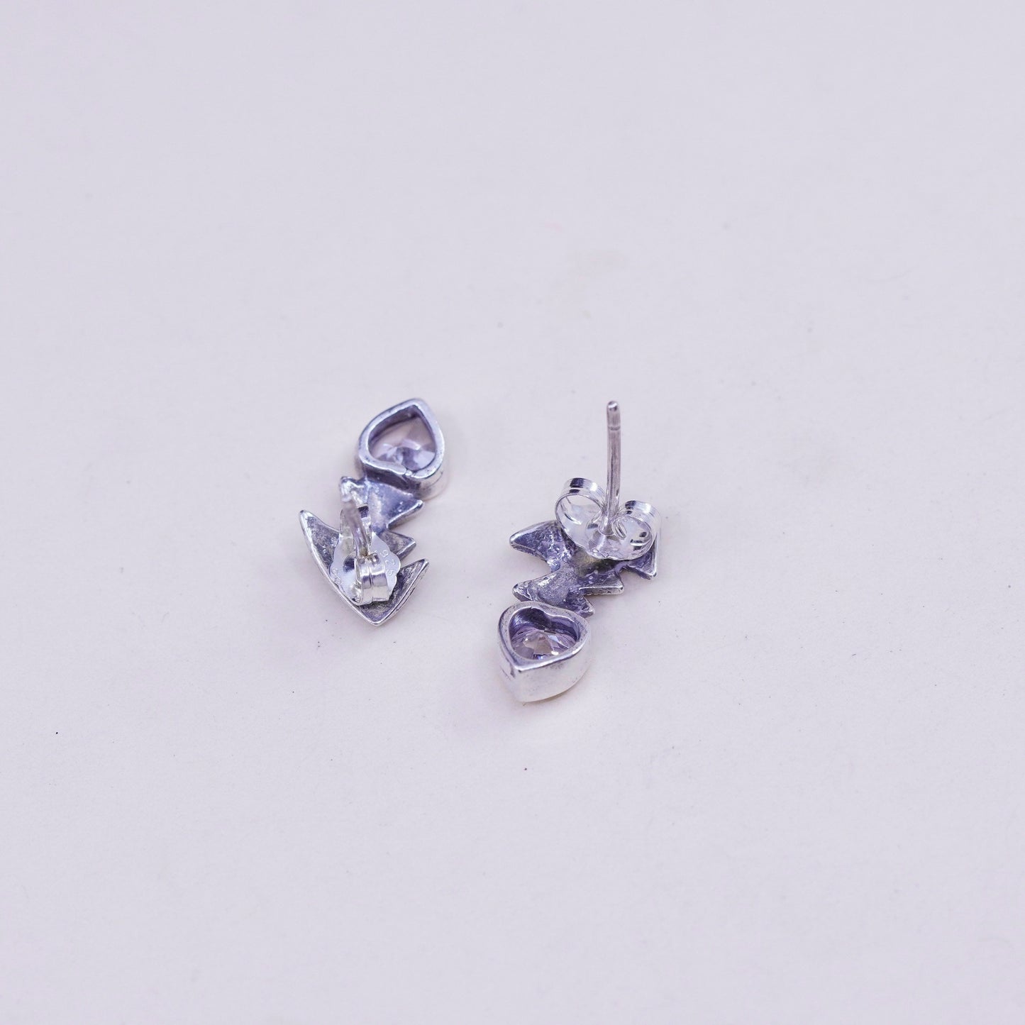 Vintage sterling 925 silver genuine cz studs, minimalist earrings and marcasite