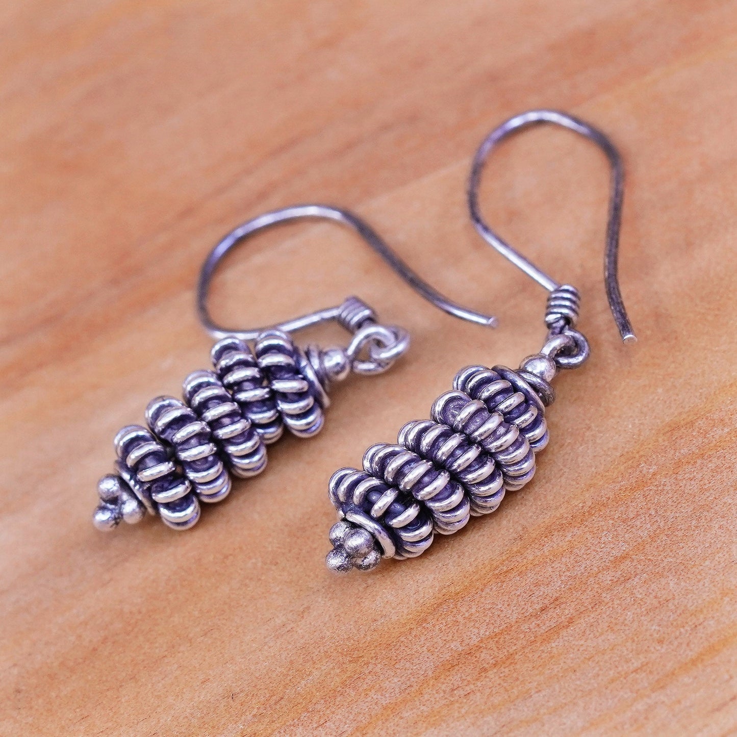 Vintage Sterling silver handmade earrings, 925 cable beads drops