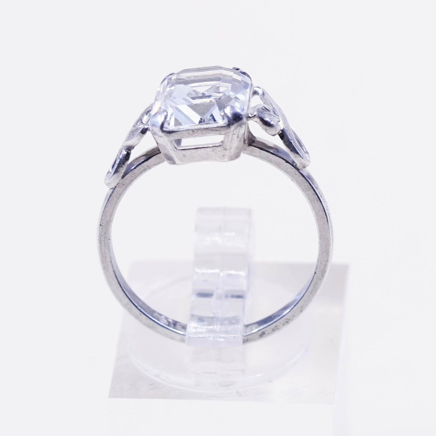 Size 7, Vintage handmade sterling 925 silver with clear crystal ring