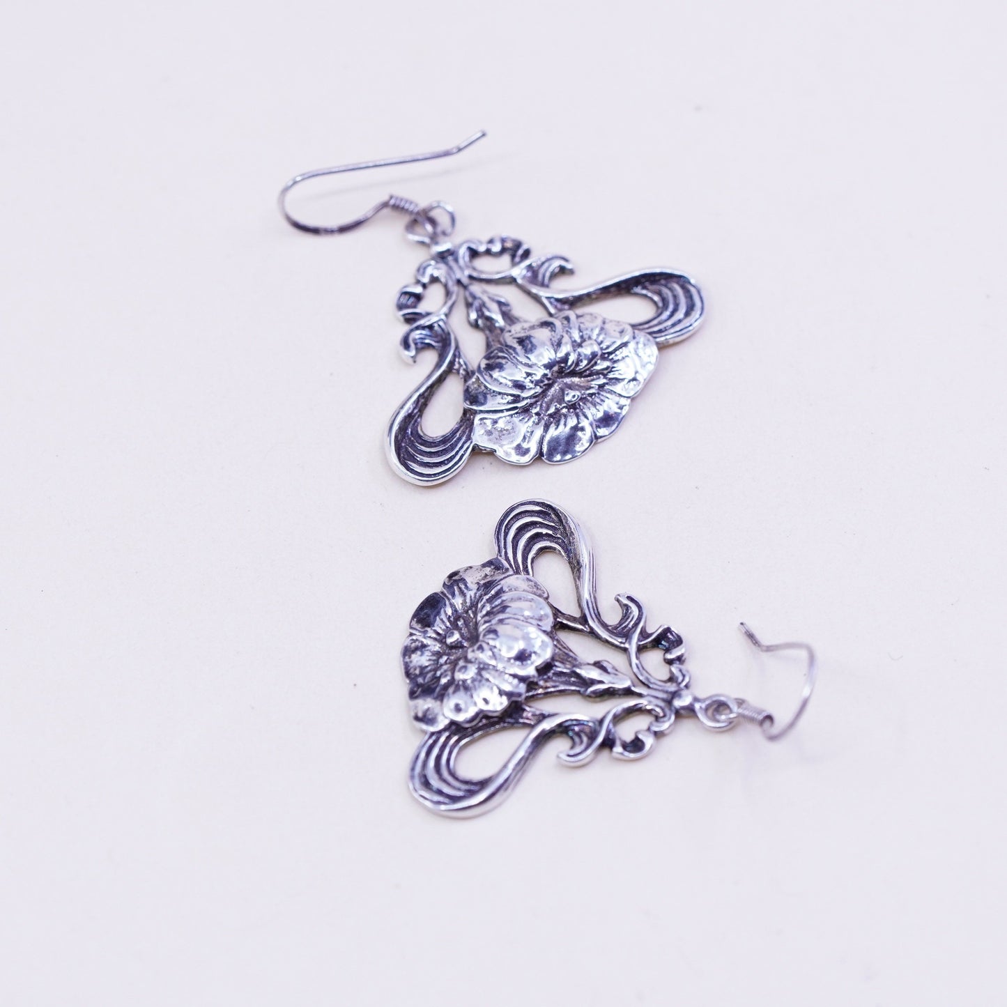 Vintage Sterling 925 silver handmade lotus flower earrings