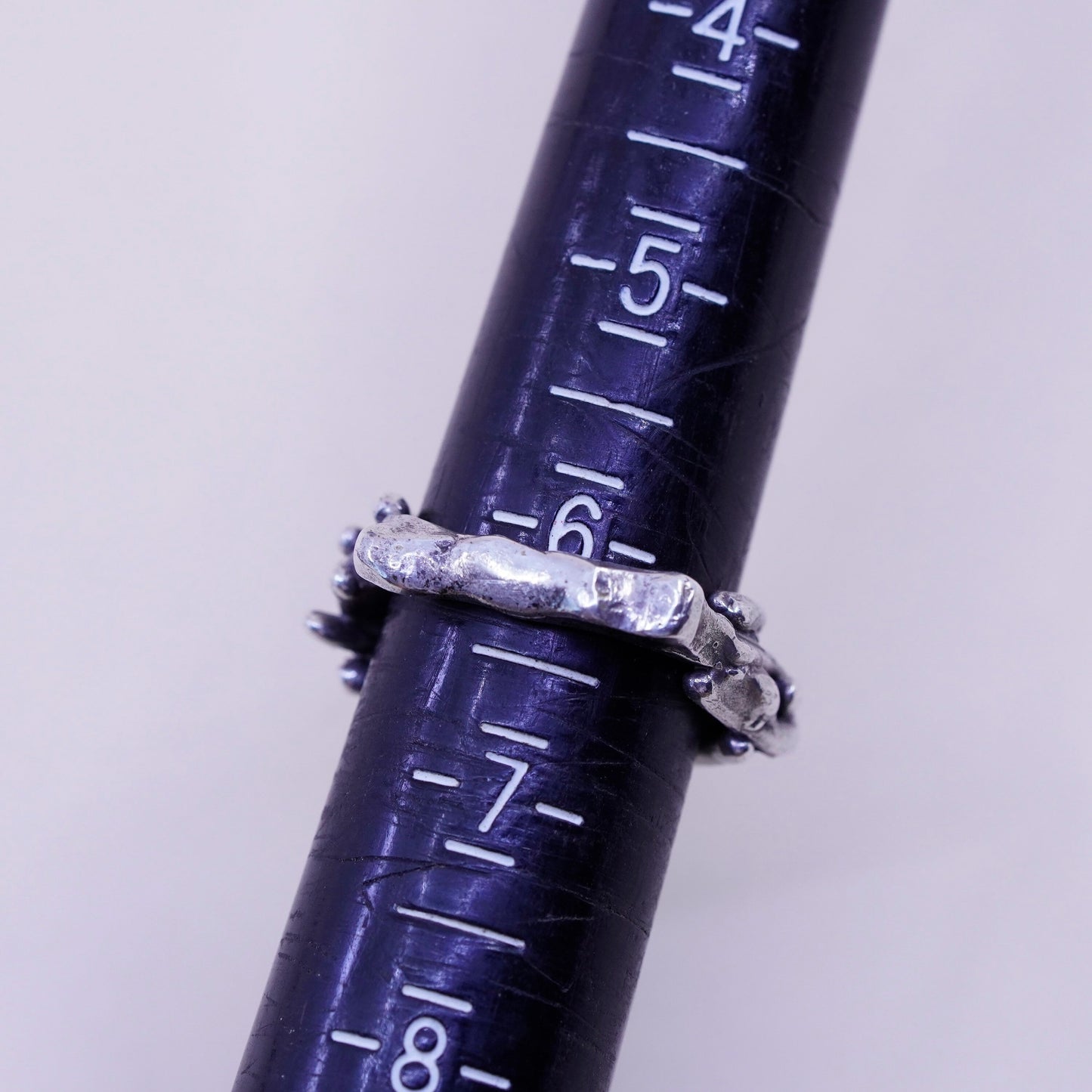 Size 6, vintage sterling silver handmade ring, melted 925 bead band