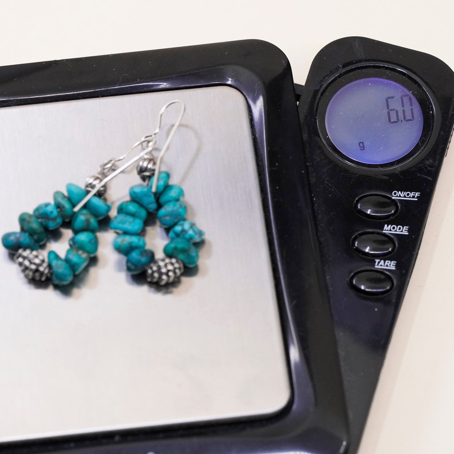 Vintage Sterling silver handmade earrings, 925 teardrop drops turquoise nugget