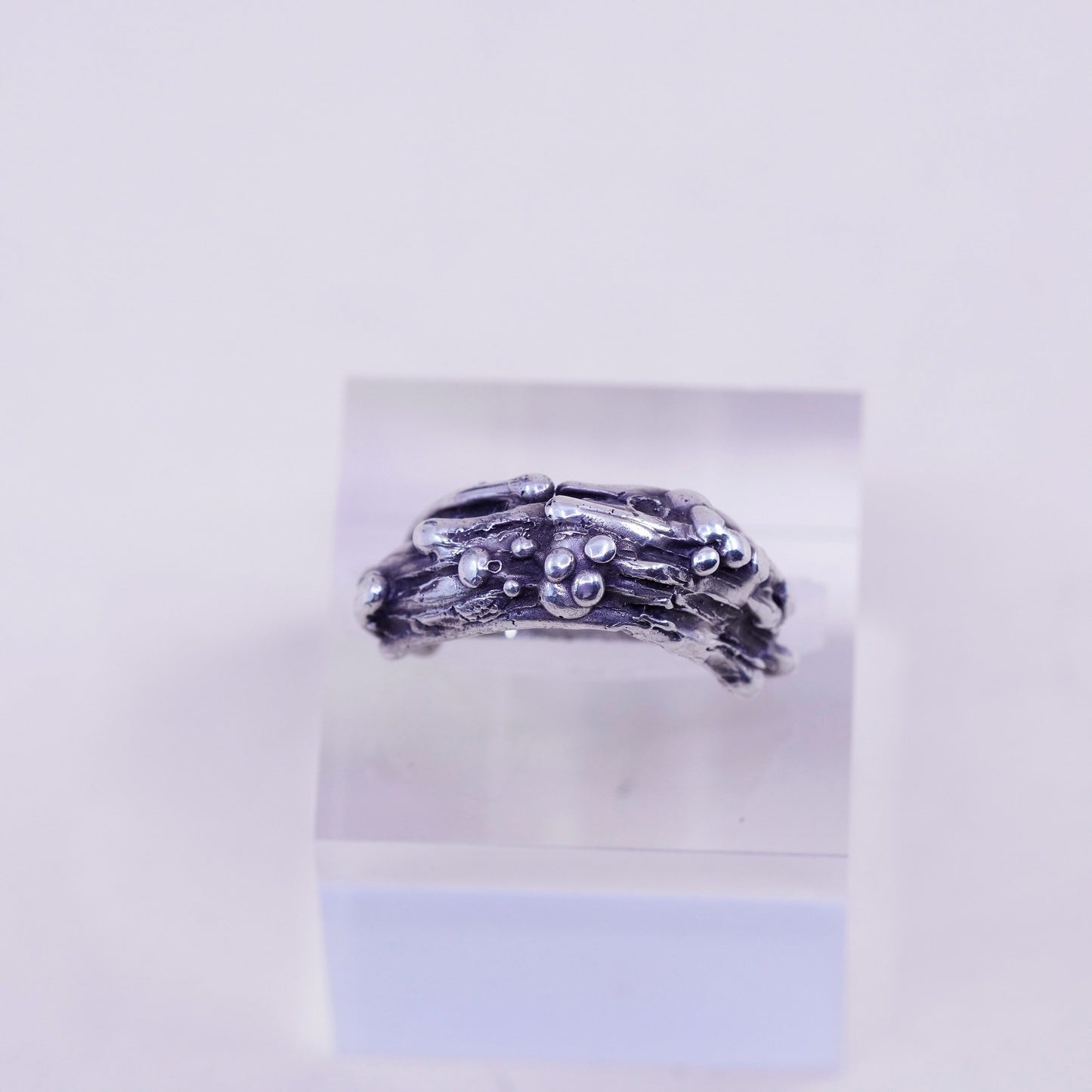 Size 6, vintage sterling silver handmade ring, melted 925 bead band