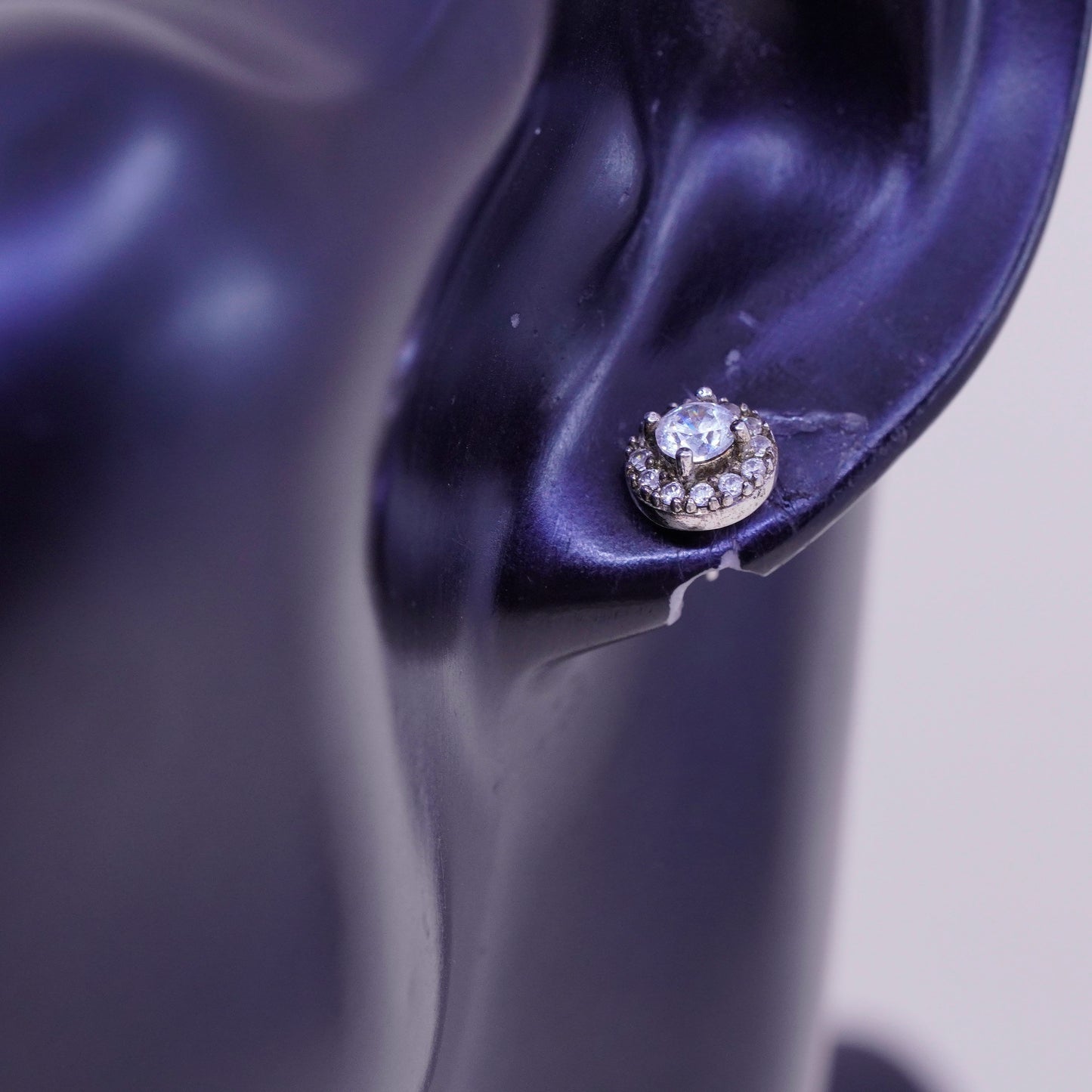 Vintage sterling silver round clear CZ studs, earrings