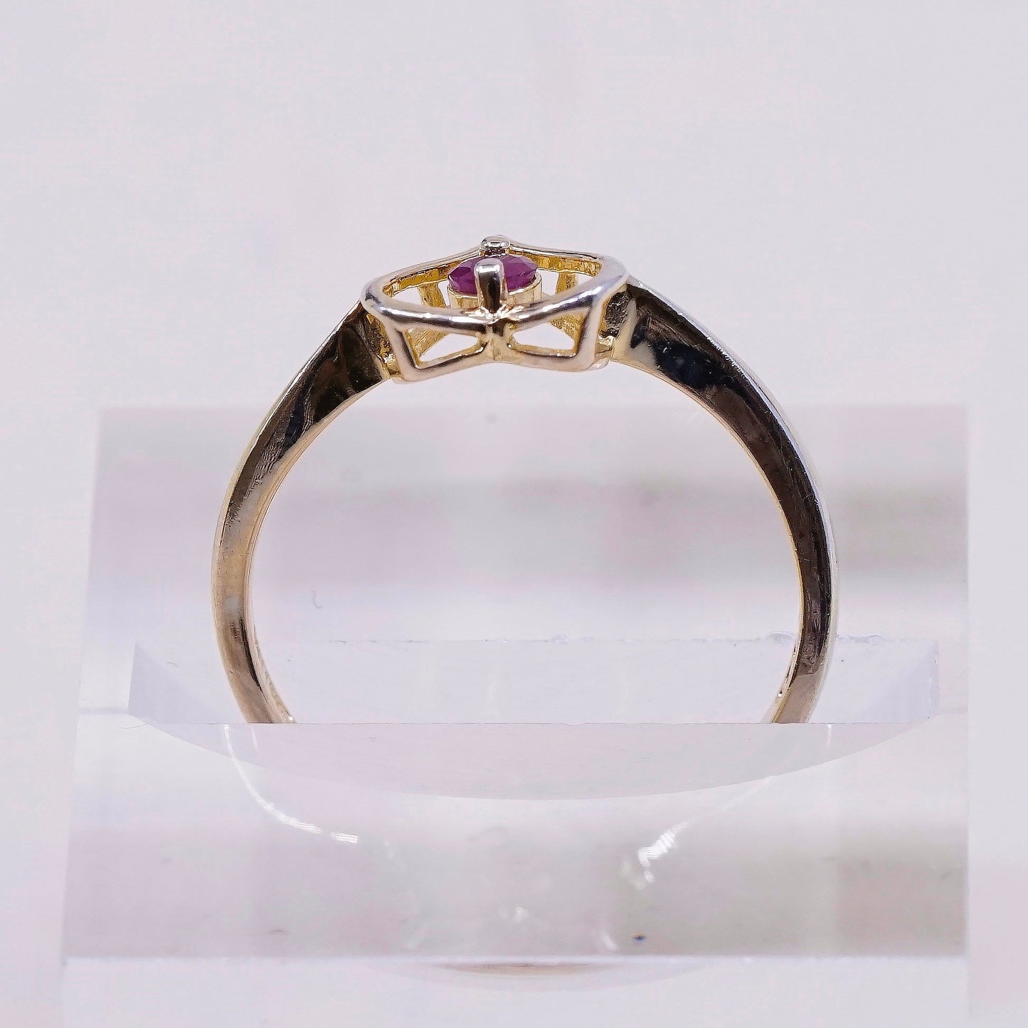 sz 8.25, VTG gold over sterling silver handmade ring, 925 heart with ruby