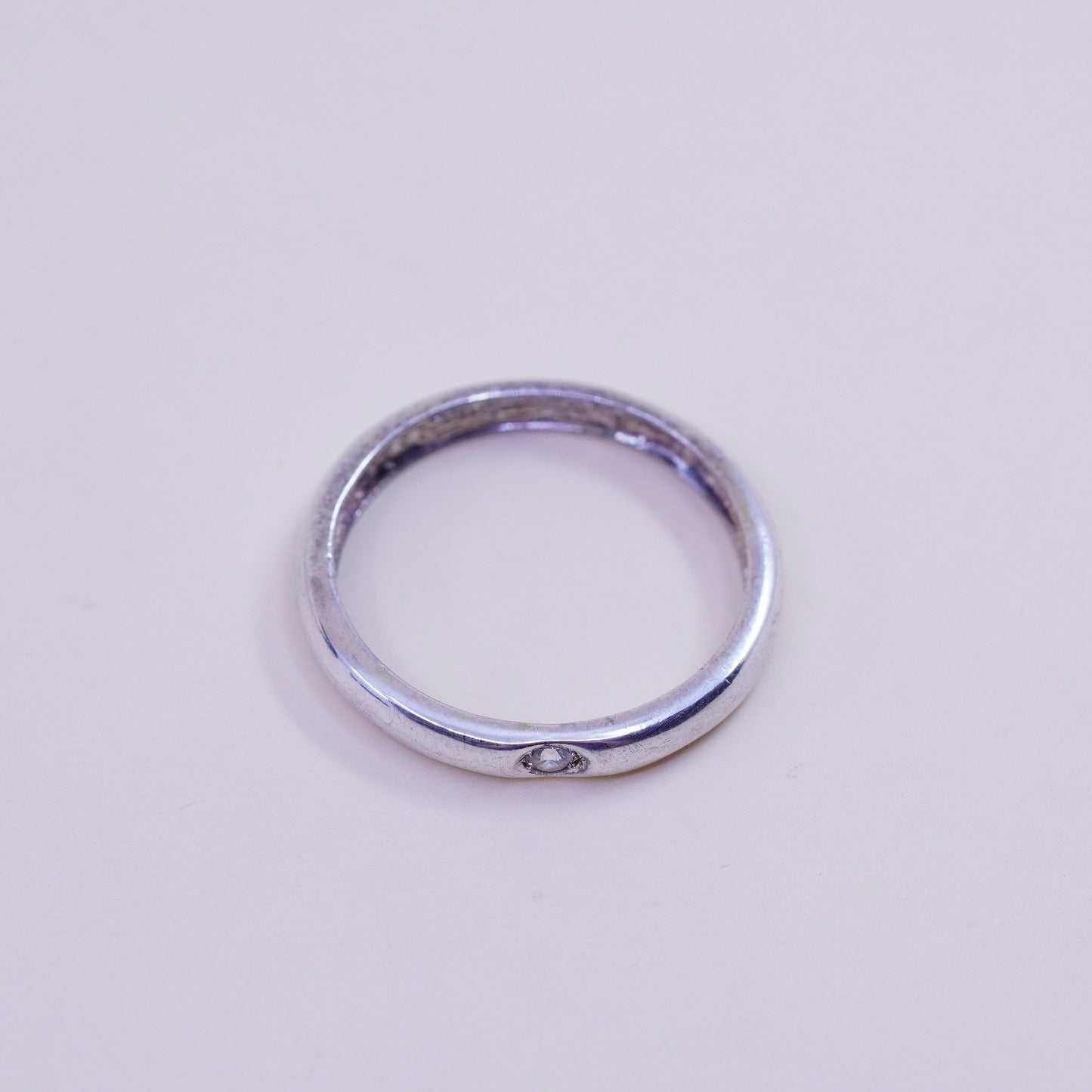 Size 9, Vintage Italy sterling 925 silver ring, engagement wedding band with cz