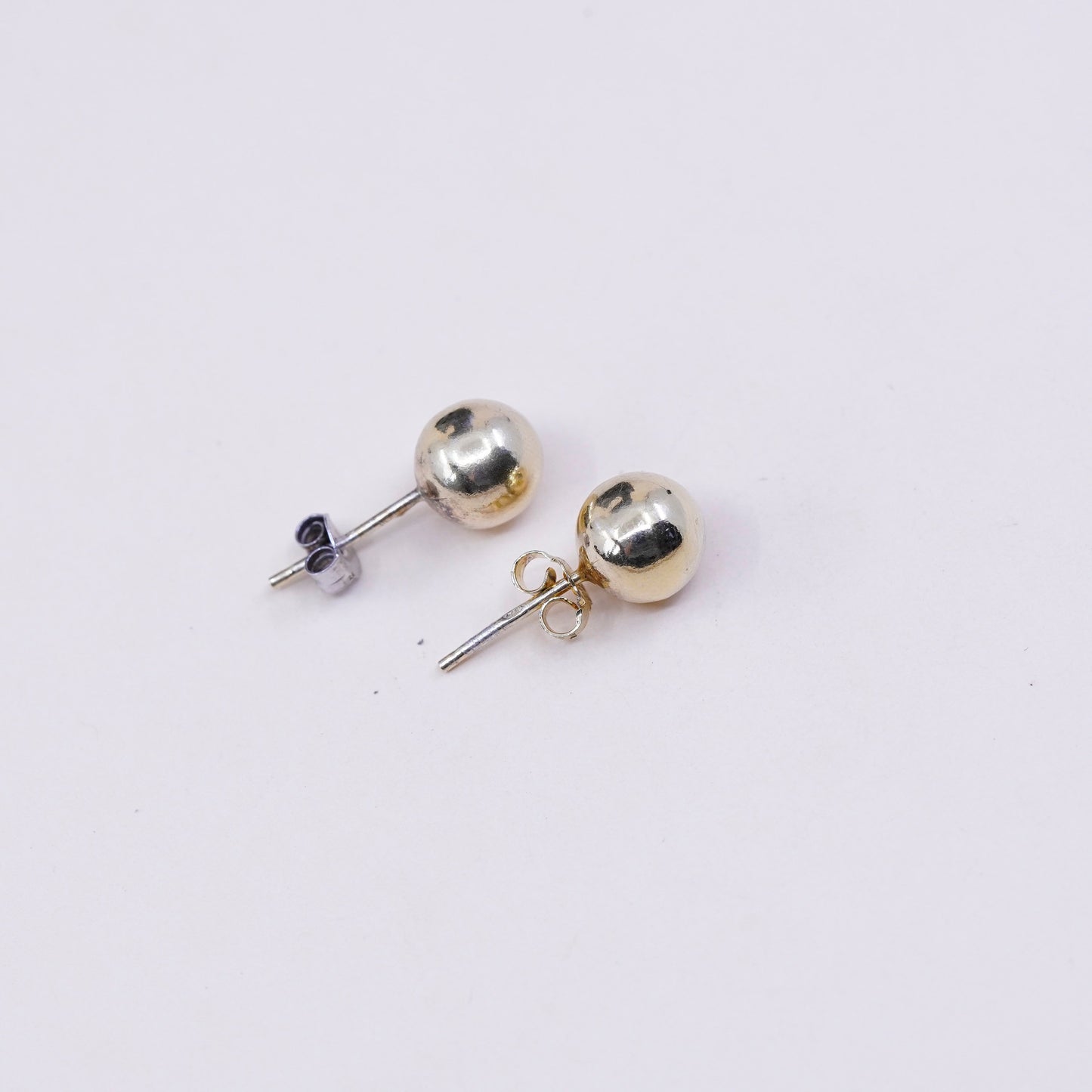 6mm, Vintage vermeil gold over sterling silver sphere studs, handmade 925 earrings, stamped 925