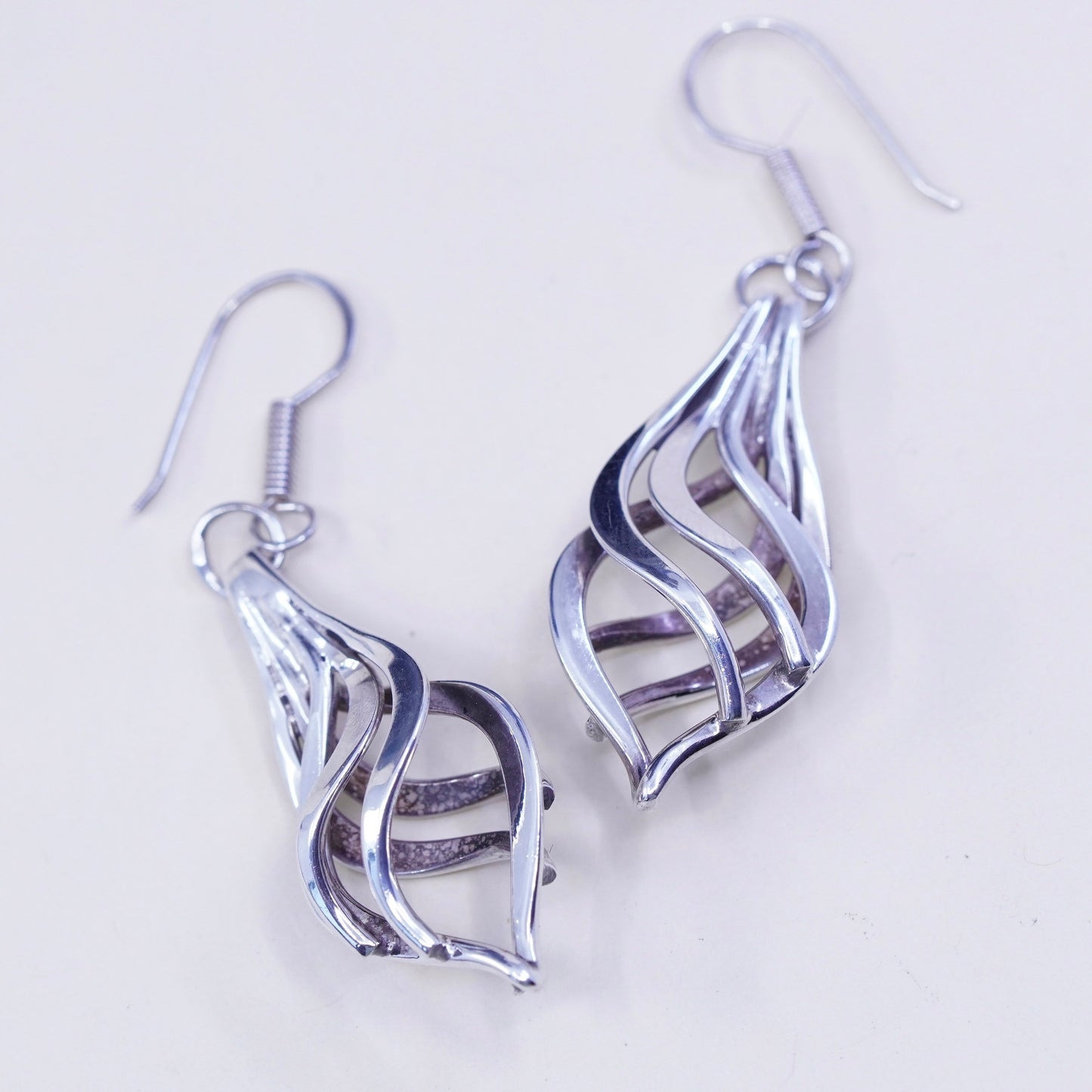 Vintage Sterling silver handmade earrings, 925 twisted teardrop dangles