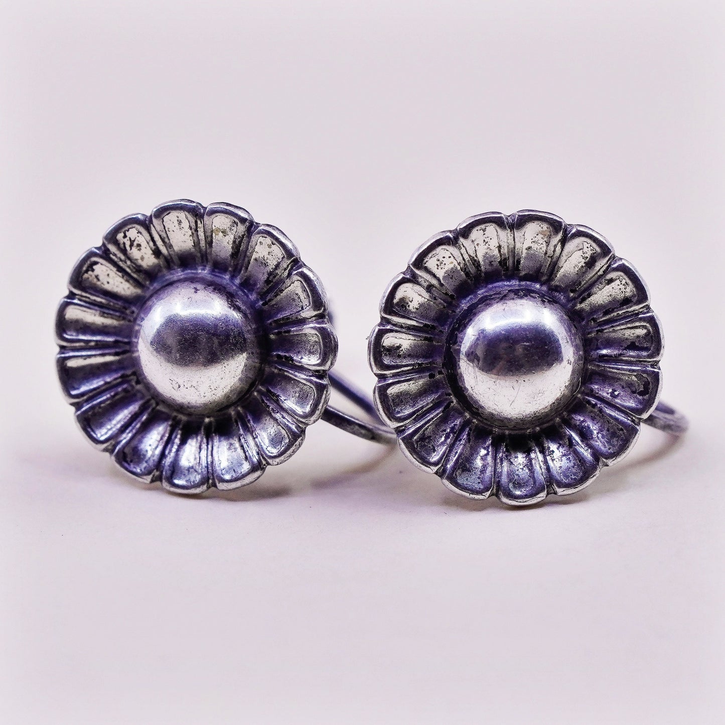 Vintage Sterling silver handmade earrings, 925 screw back flower