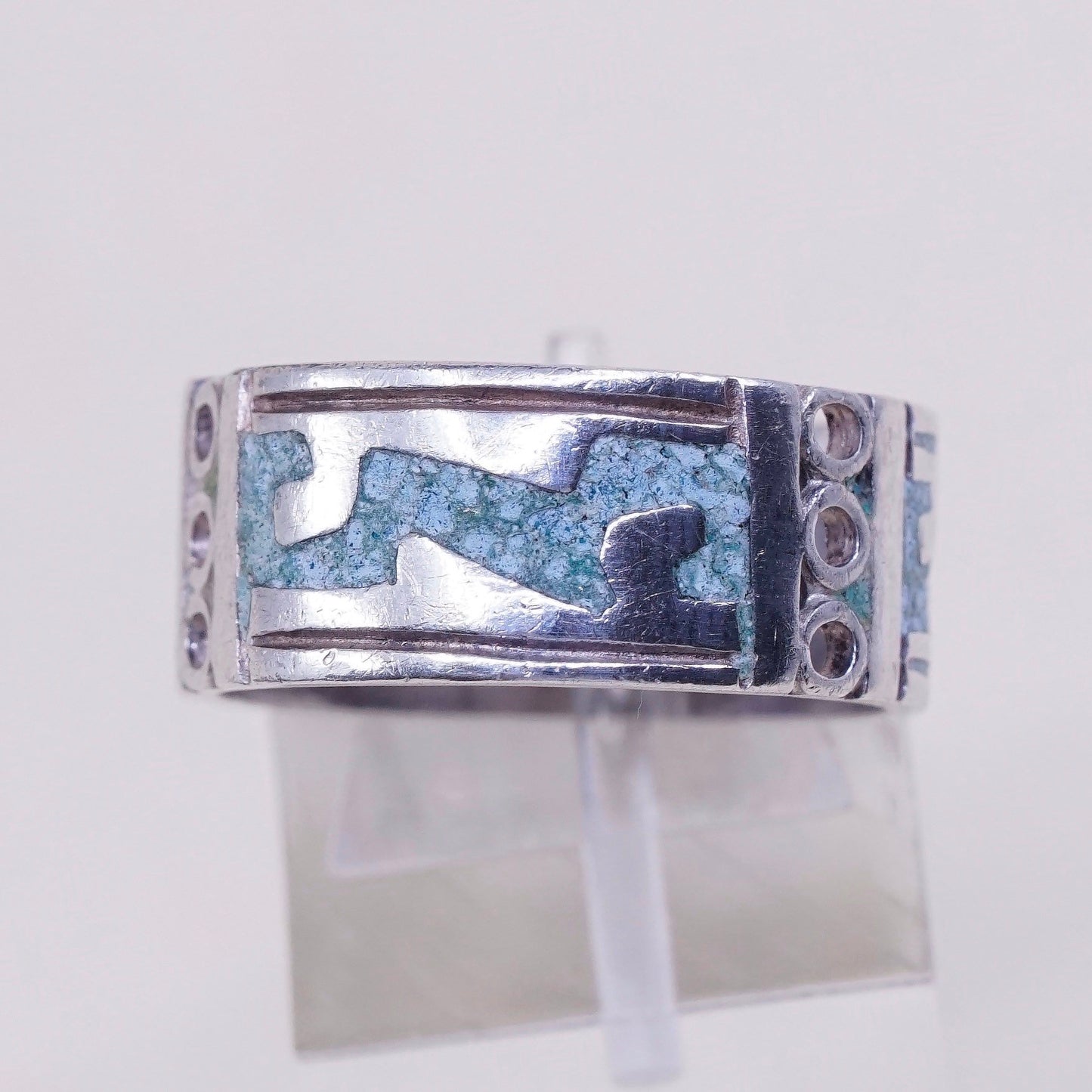 sz 8, VTG taxco mexico Sterling 925 silver handmade ring band w/ turquoise