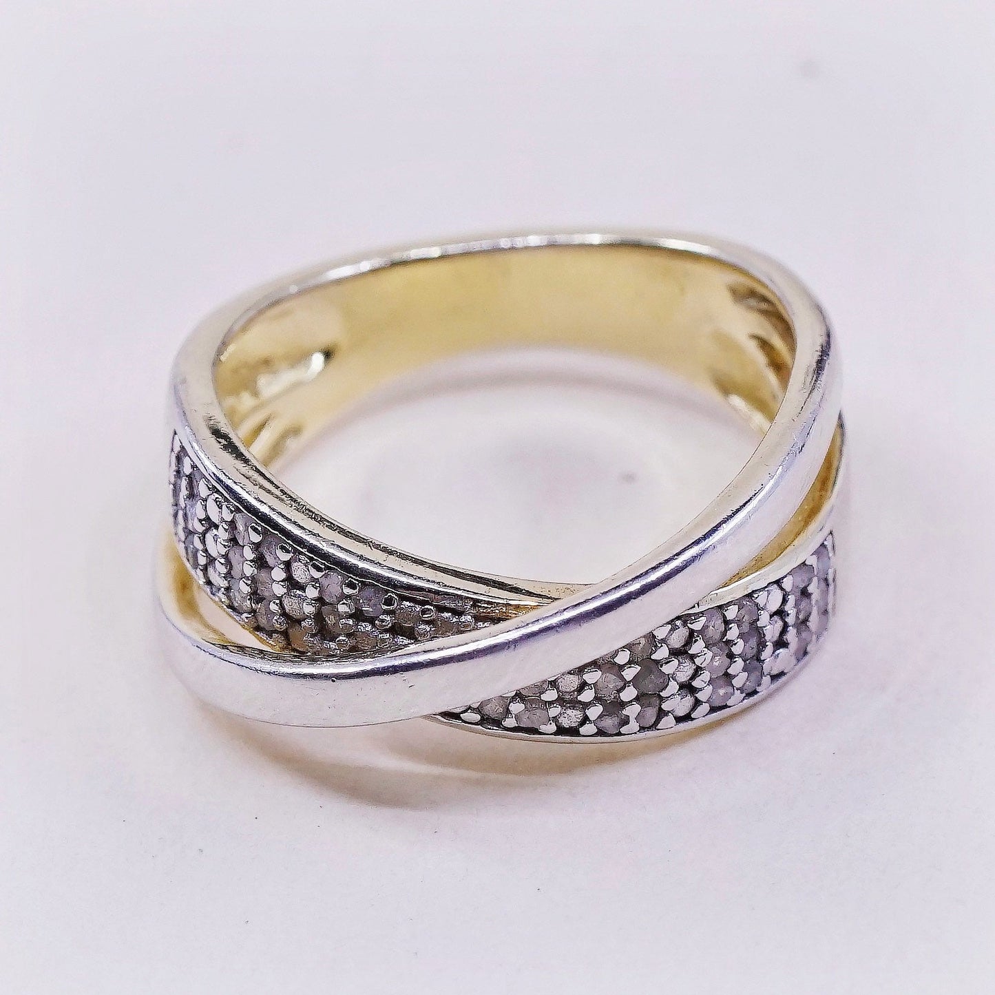 sz 7, DBJ vermeil gold over Sterling silver ring, 925 band w/ cluster diamond