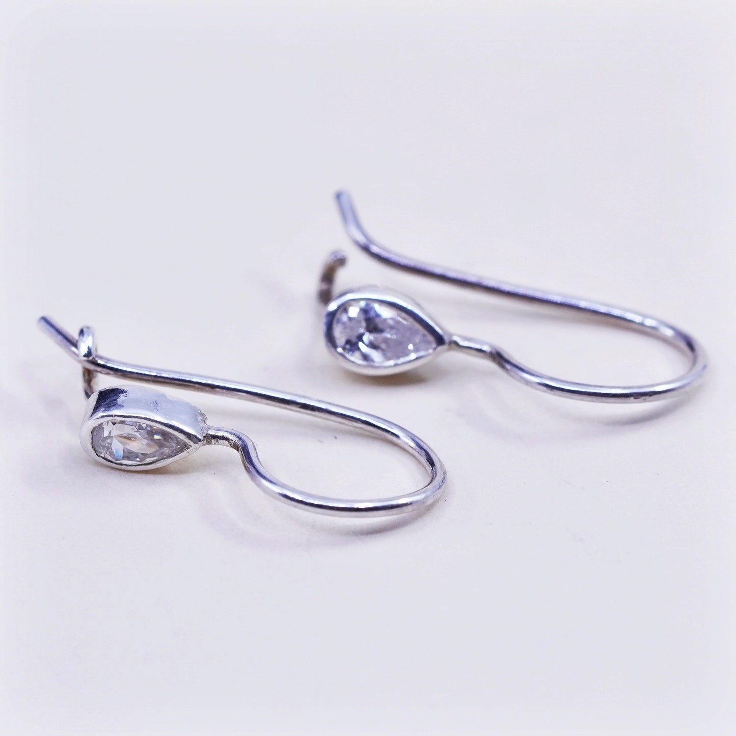 Vintage Sterling silver handmade earrings, Dangles w/ teardrop crystal dangles