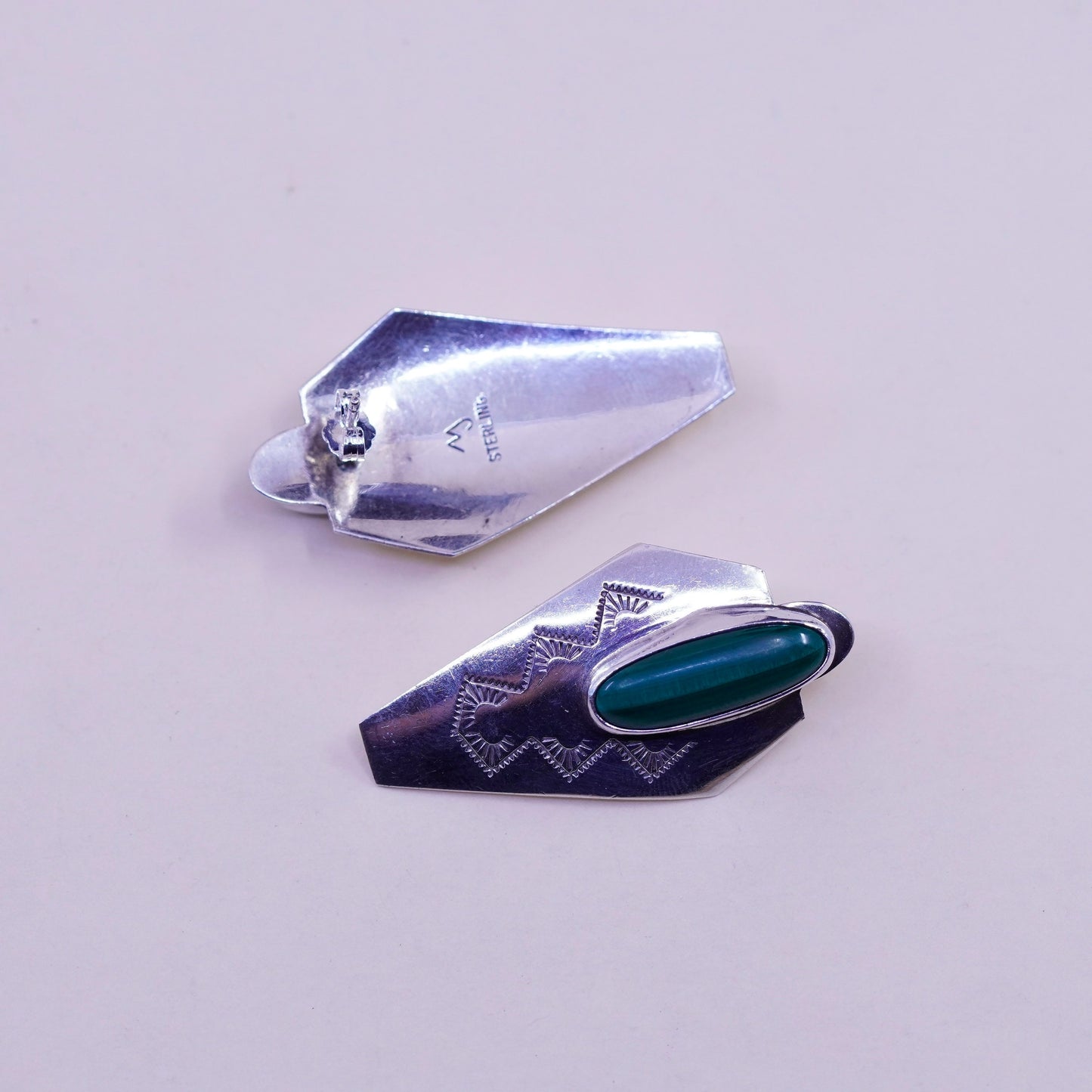 vtg Murray Jackson Native American sterling silver handmade malachite earrings