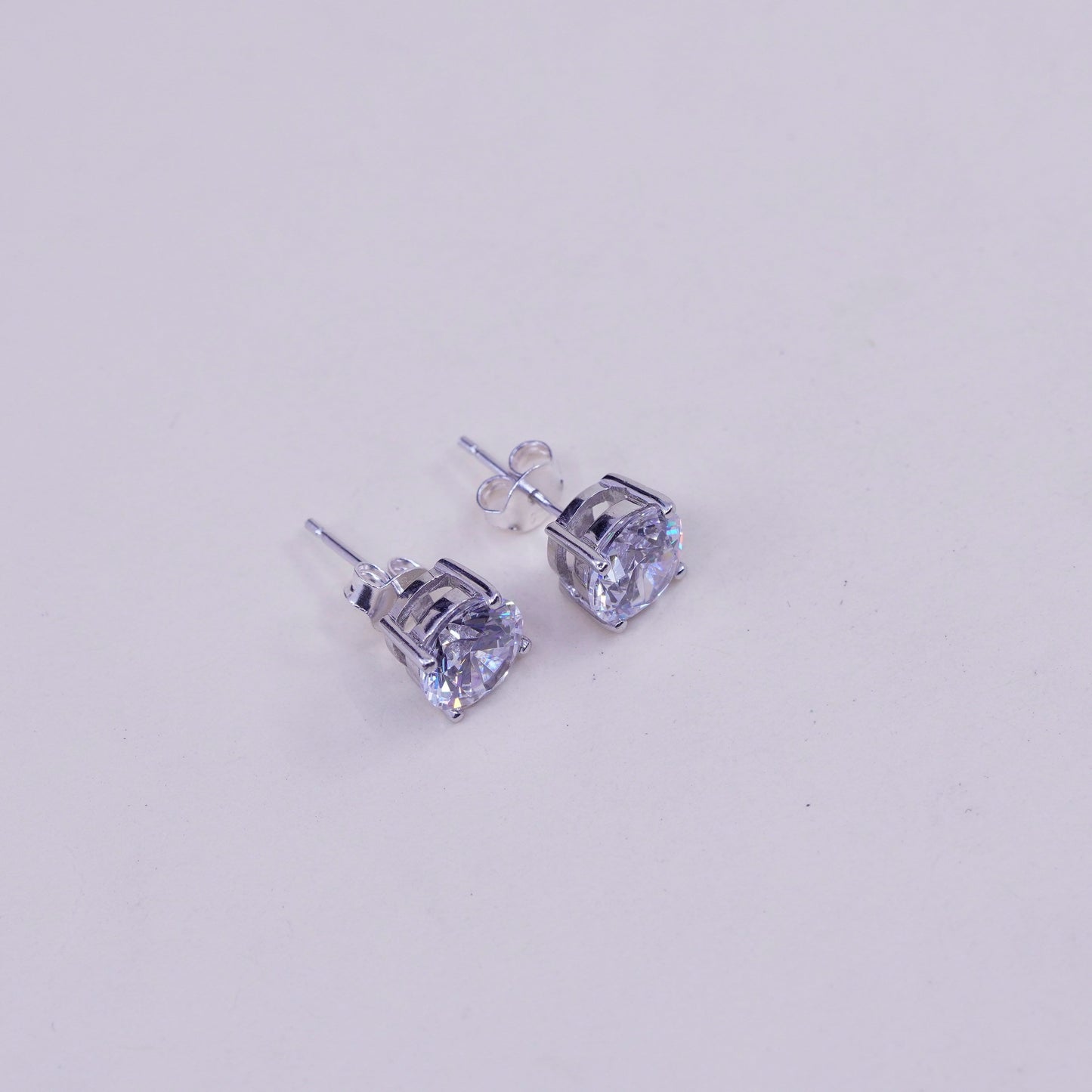 8mm, Vintage sterling 925 silver genuine cz studs, filigree earrings