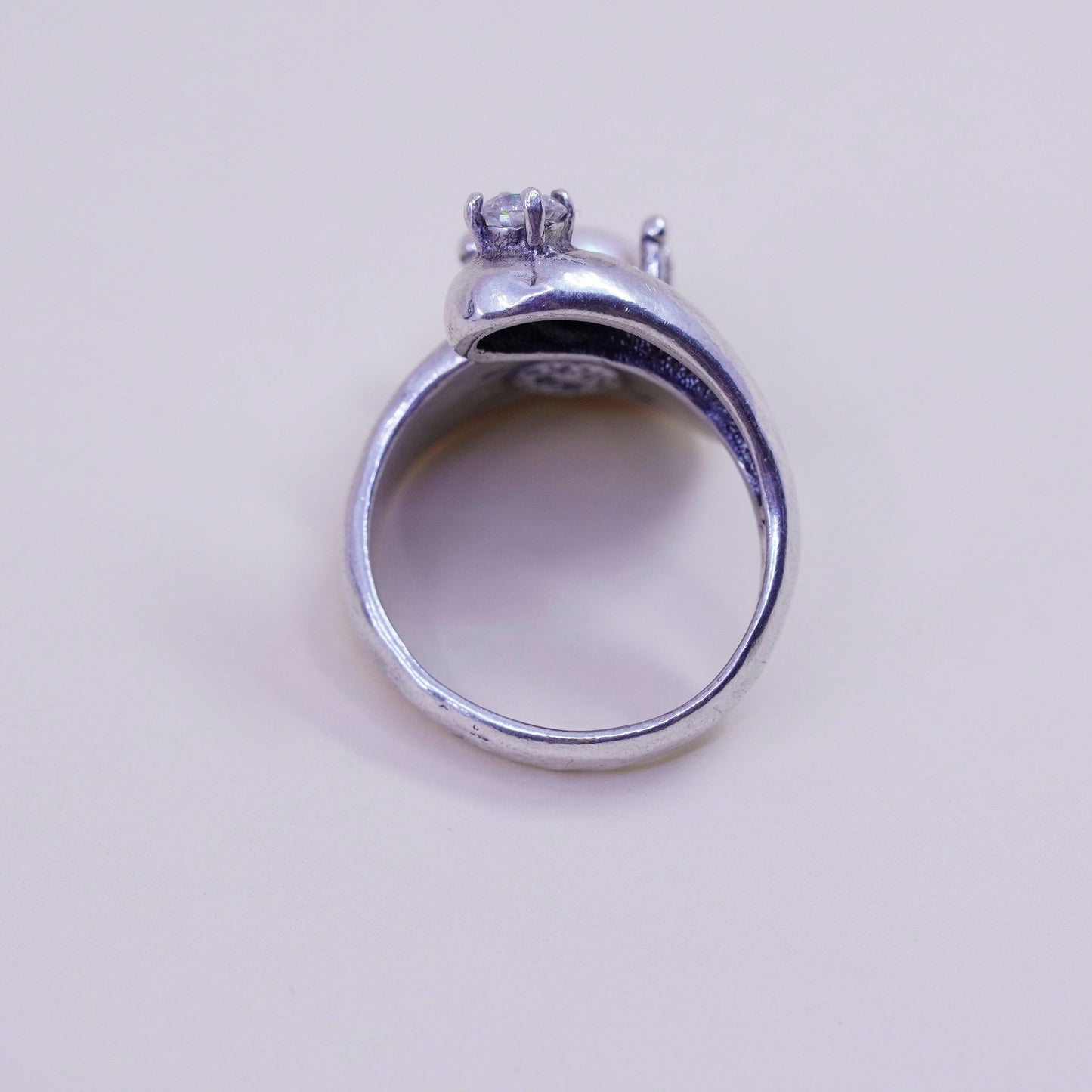 Size 7, vintage Sterling silver handmade ring, modern 925 band with pearl cz