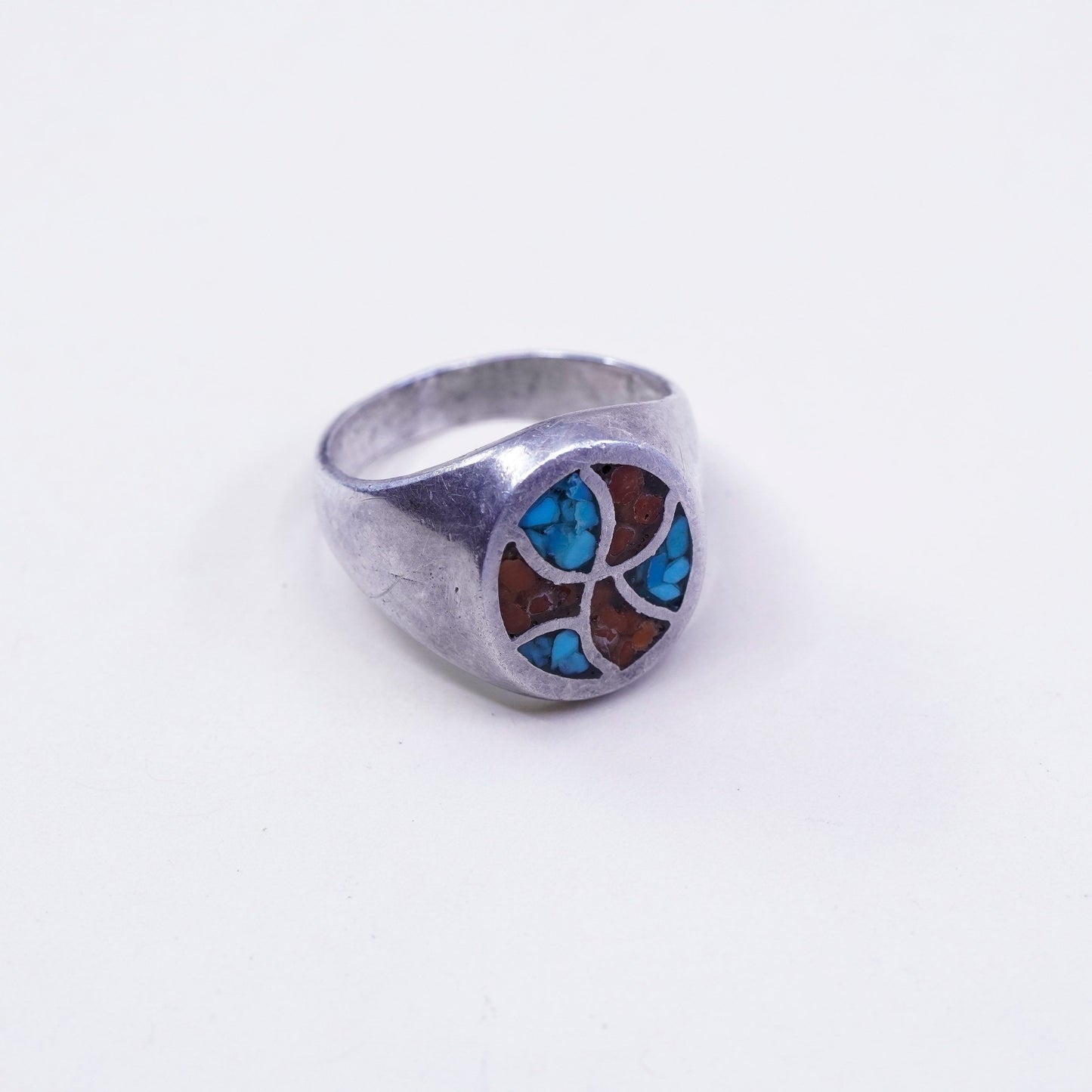 Size 11.5, natives American Sterling silver handmade ring w/ turquoise N coral