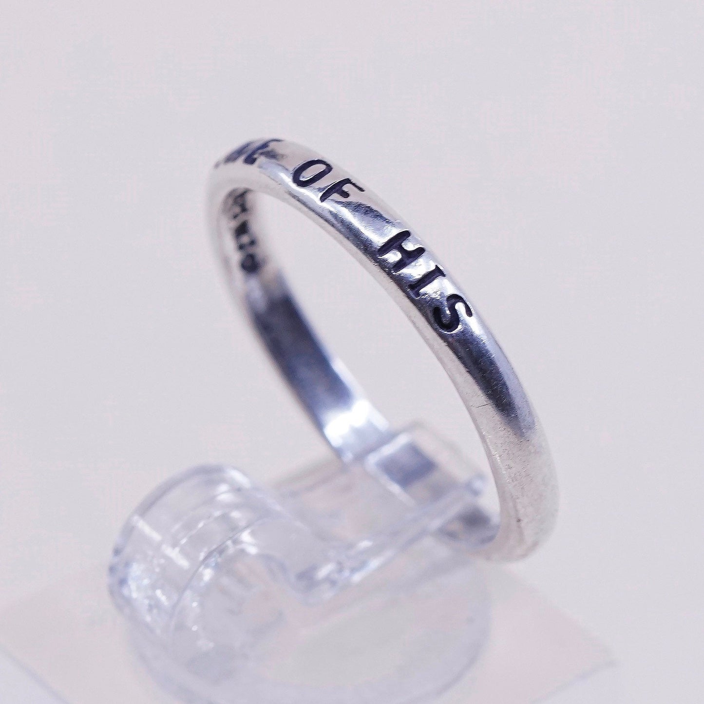 Size 8.25, vtg WJ sterling 925 silver handmade ring band embossed “one of his”