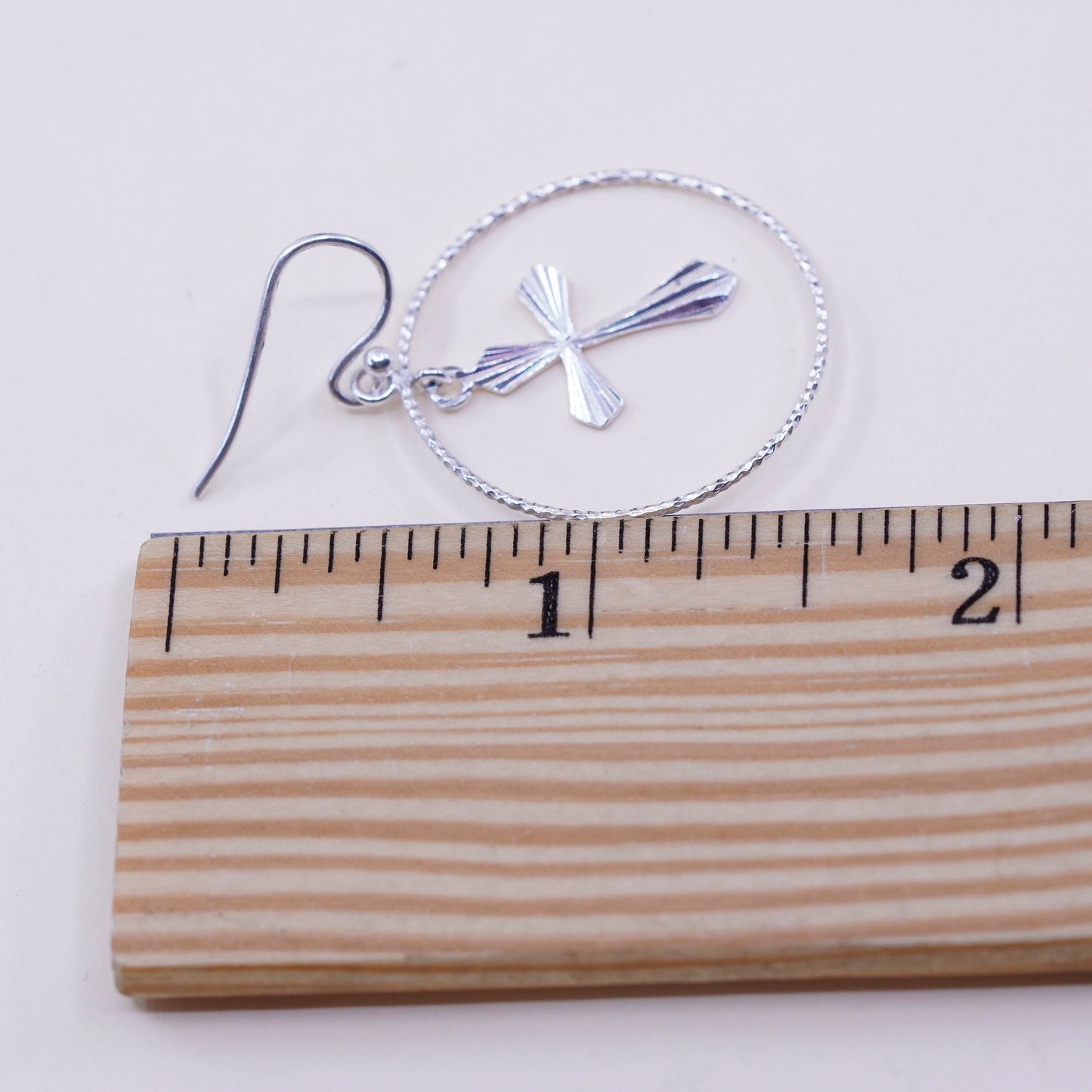 Vintage Sterling silver handmade earrings, 925 hoops with cross charms, cute, stamped 925