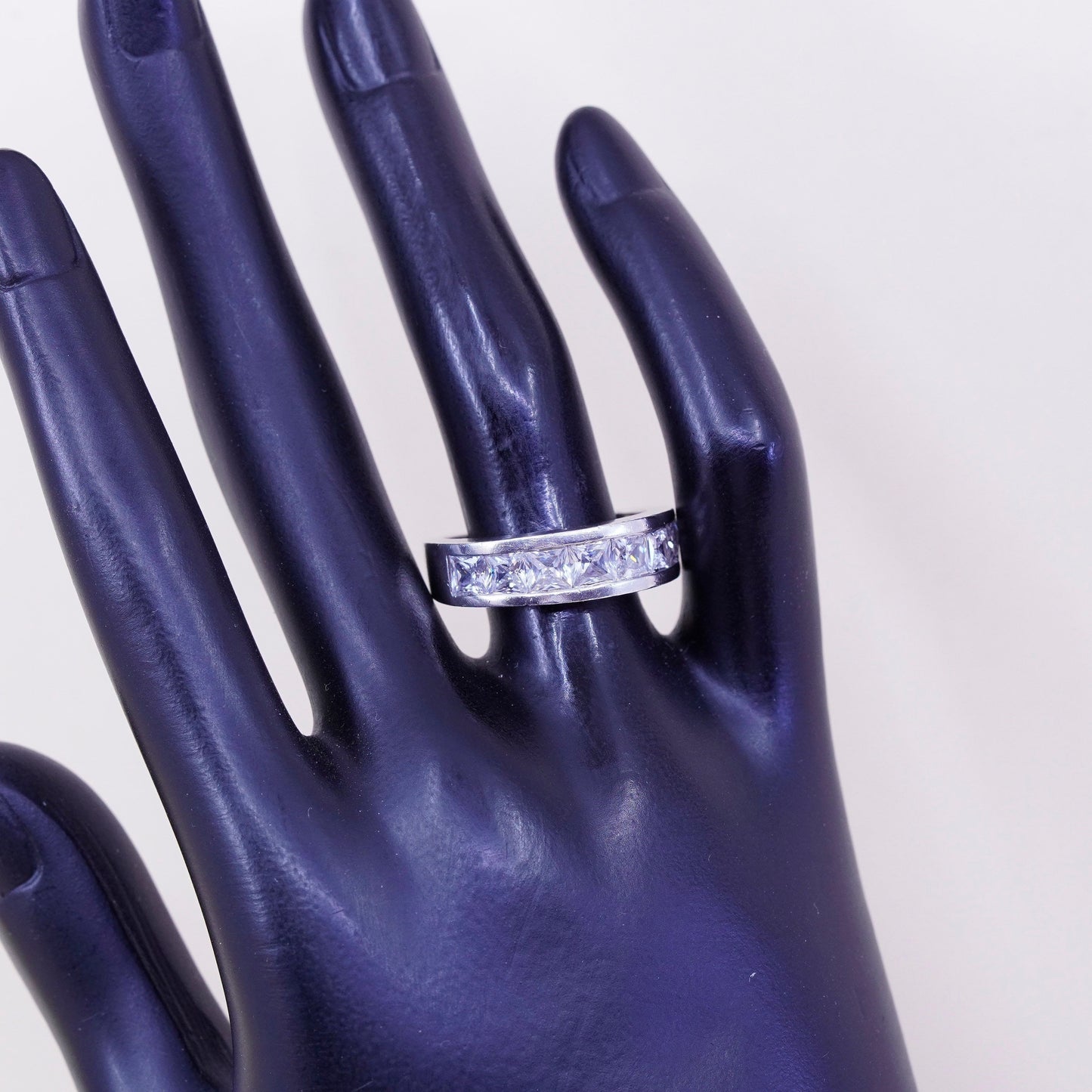 Size 9.25, Vintage sterling 925 silver ring, engagement band with cz