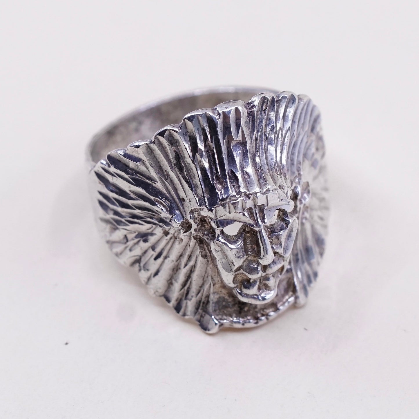 sz 9.25, Native American Sterling silver handmade ring, 925 figurehead band
