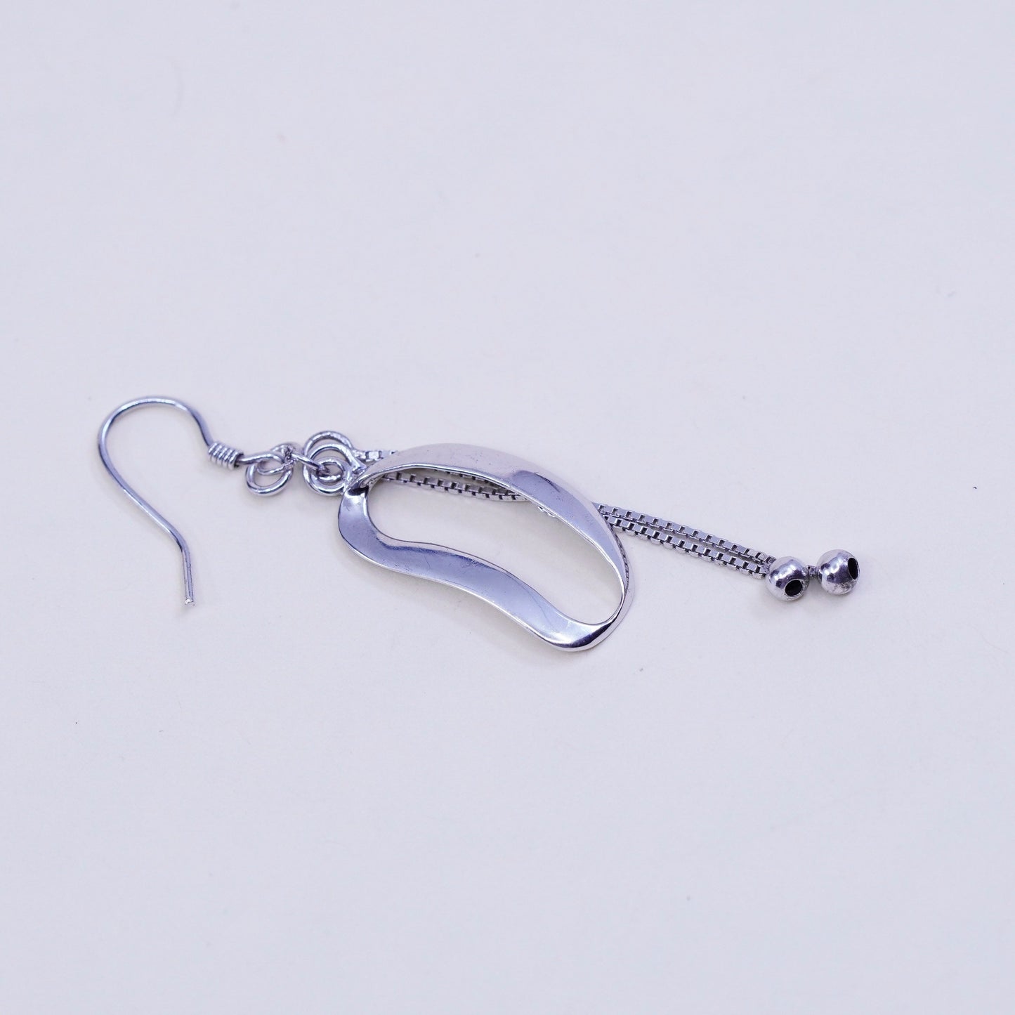 vtg sterling 925 silver handmade earrings, oval dangles w/ box chain and beads