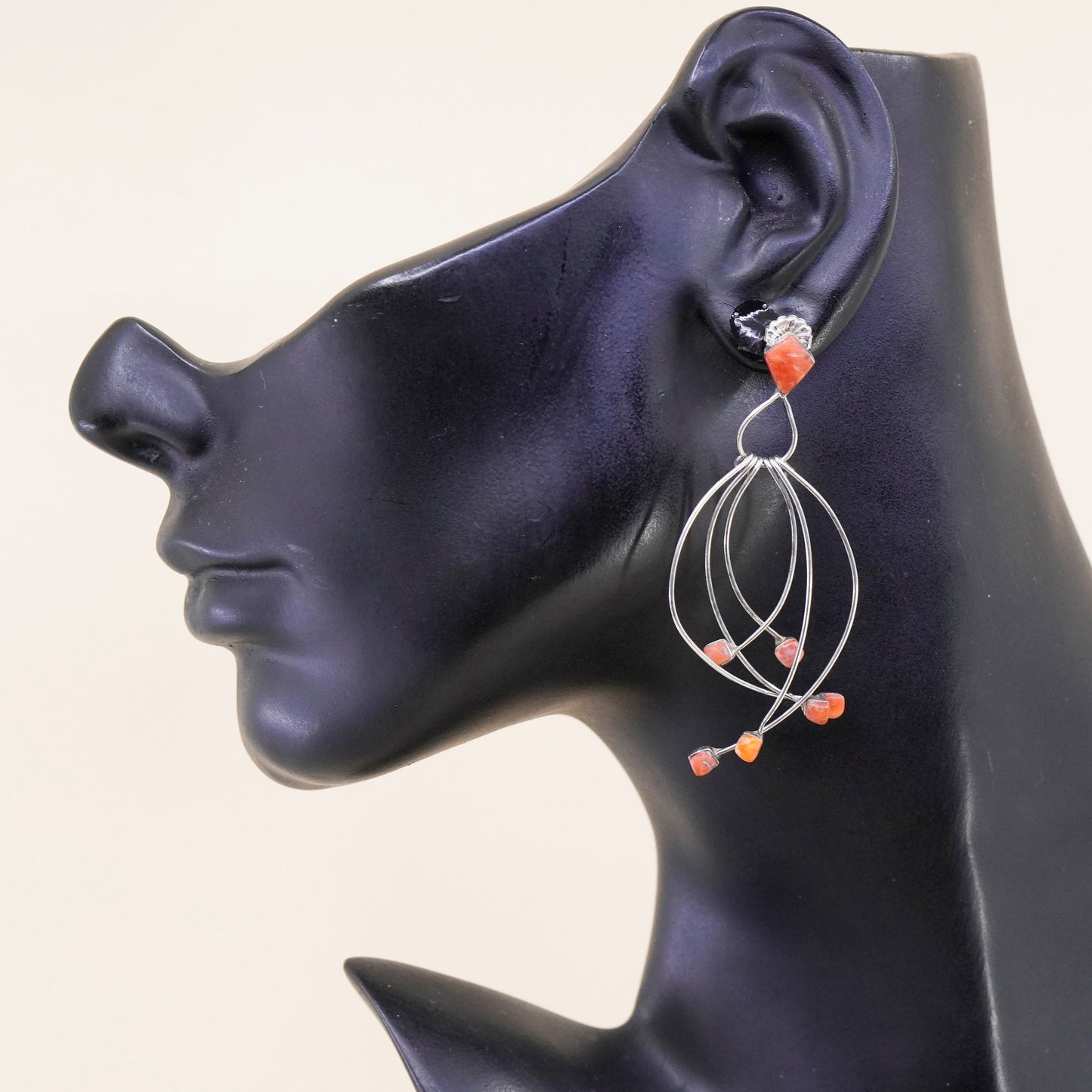 Native American sterling 925 silver earrings coral beads, handmade southwestern