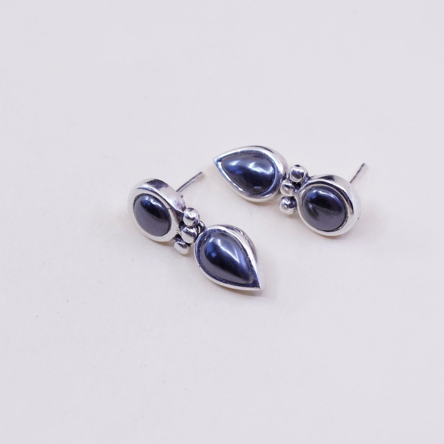 Vintage 925 Sterling silver handmade earrings with teardrop hematite