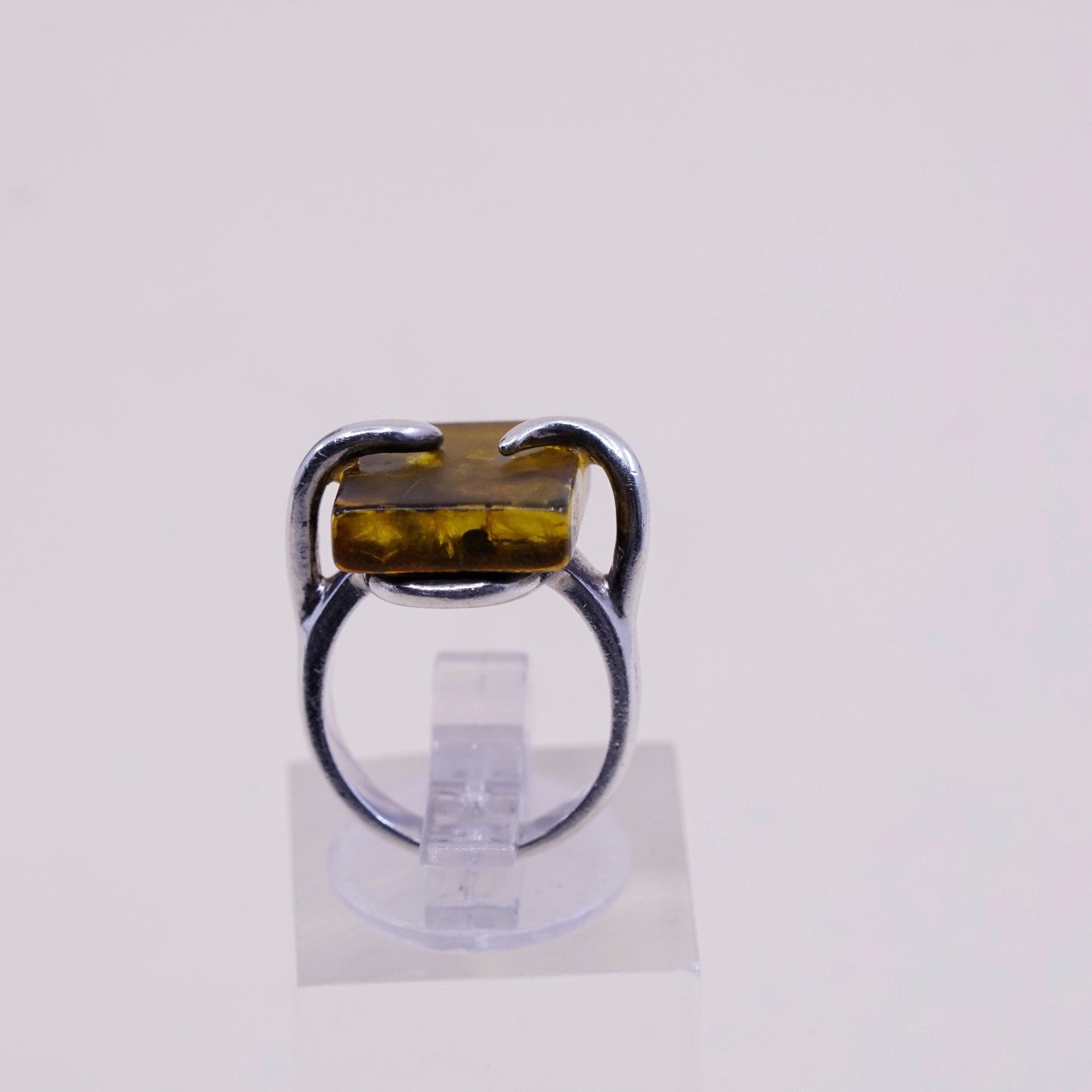 Size 3.25, Vintage sterling silver handmade ring, Mexico 925 with Amber