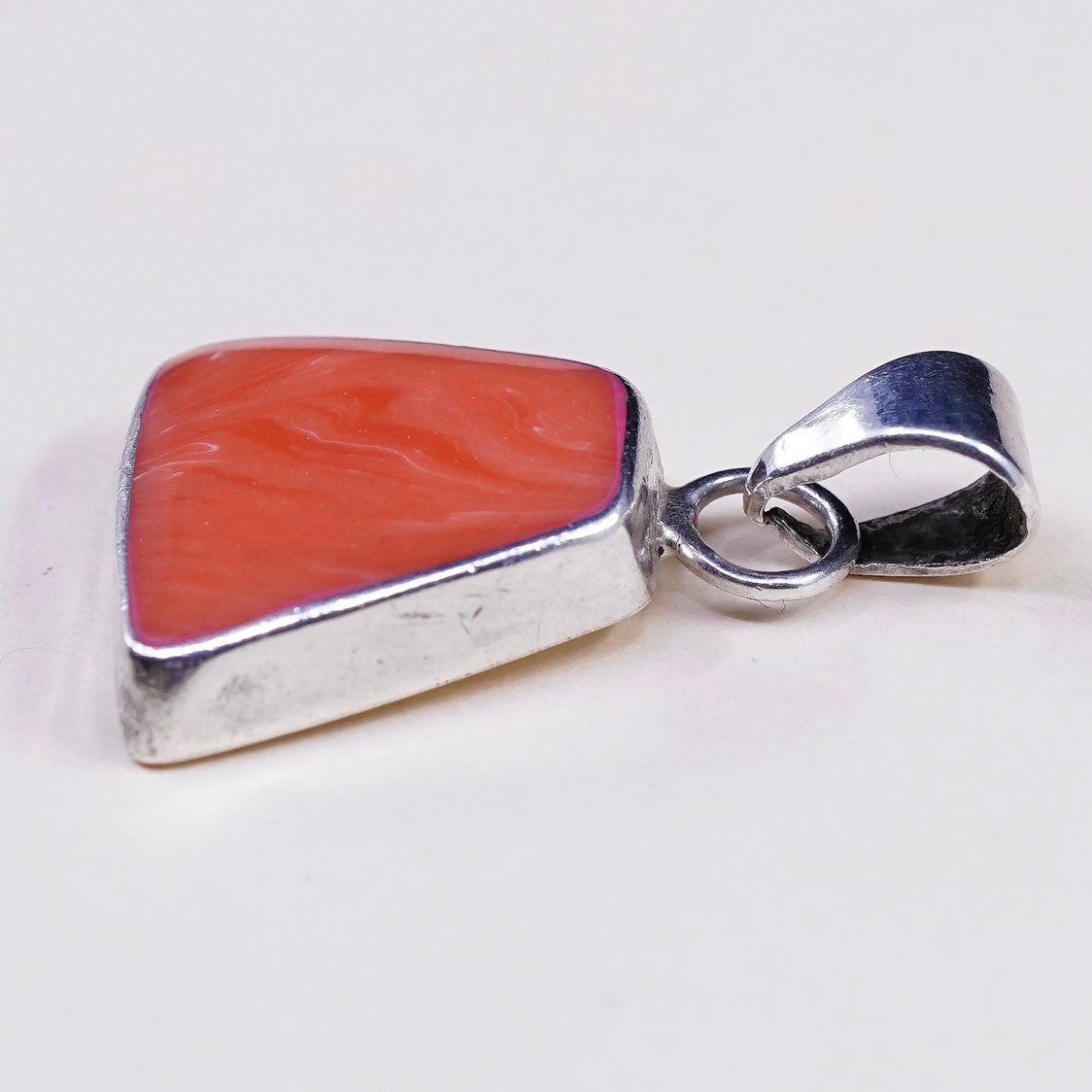 VTG handmade sterling silver pendant, Mexico 925 with orange agate