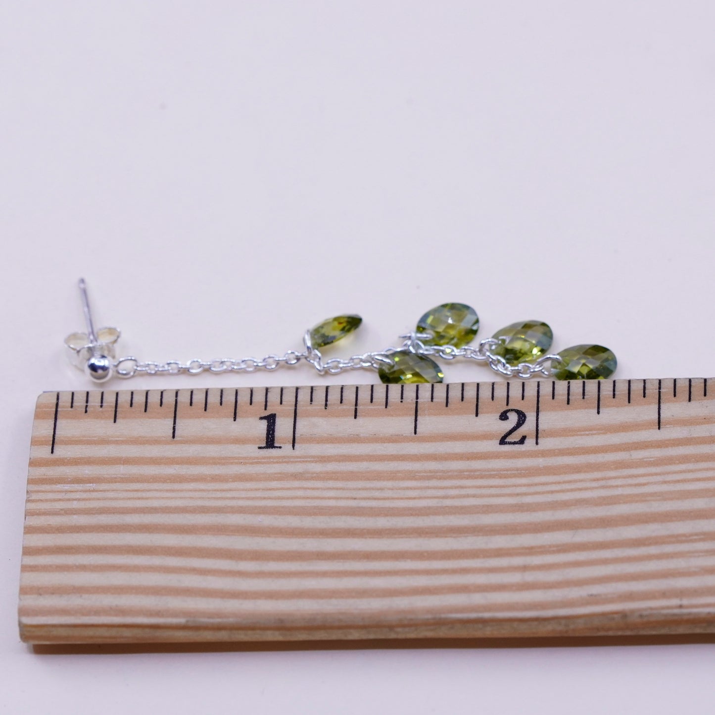 Vintage sterling 925 silver handmade earrings with cluster olive green crystal