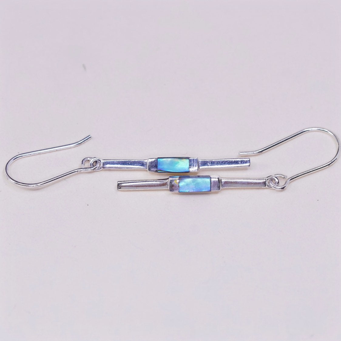 vtg Sterling silver handmade earrings, 925 w/ abalone inlay drops