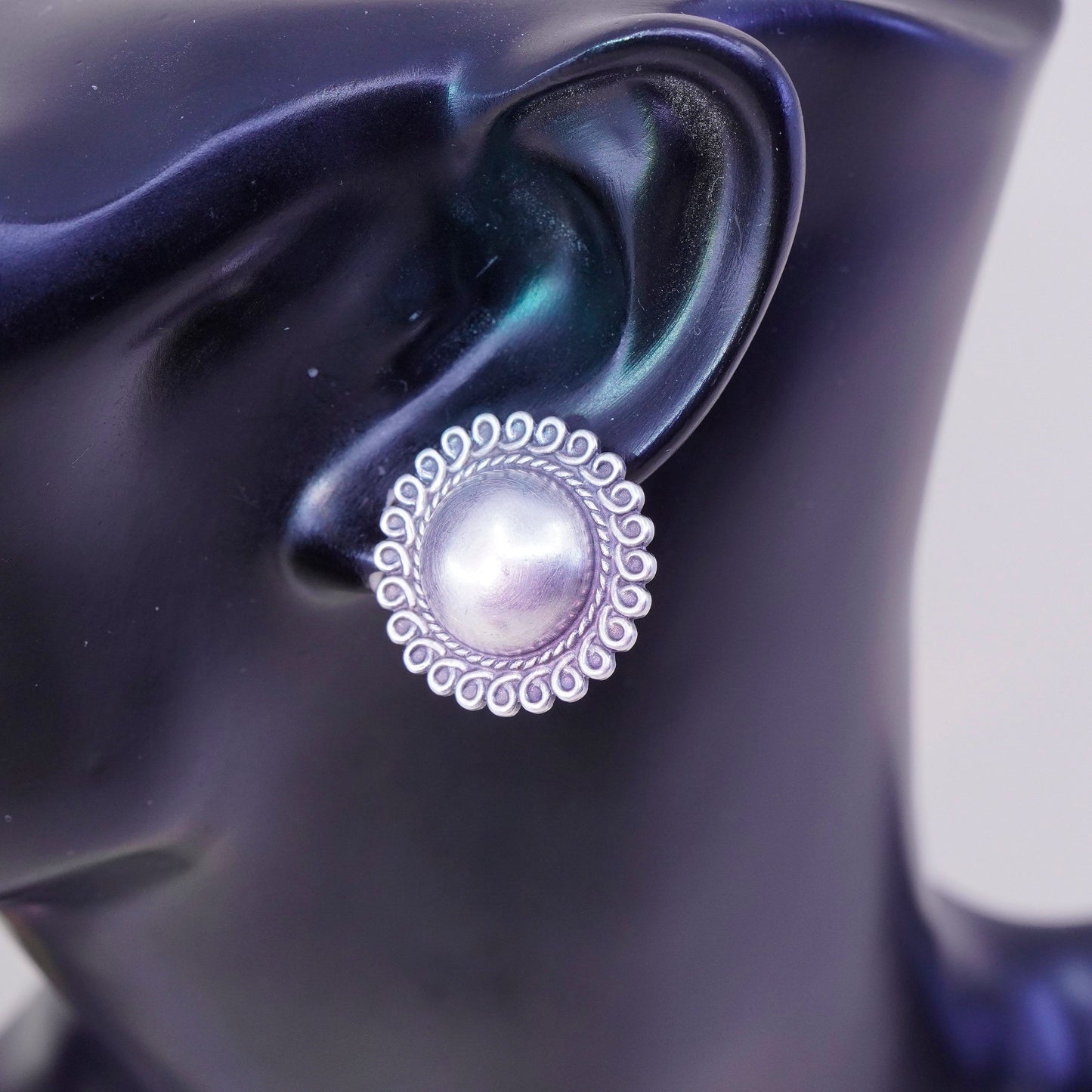 Vintage Sterling silver handmade earrings, 925 screw back ball earrings