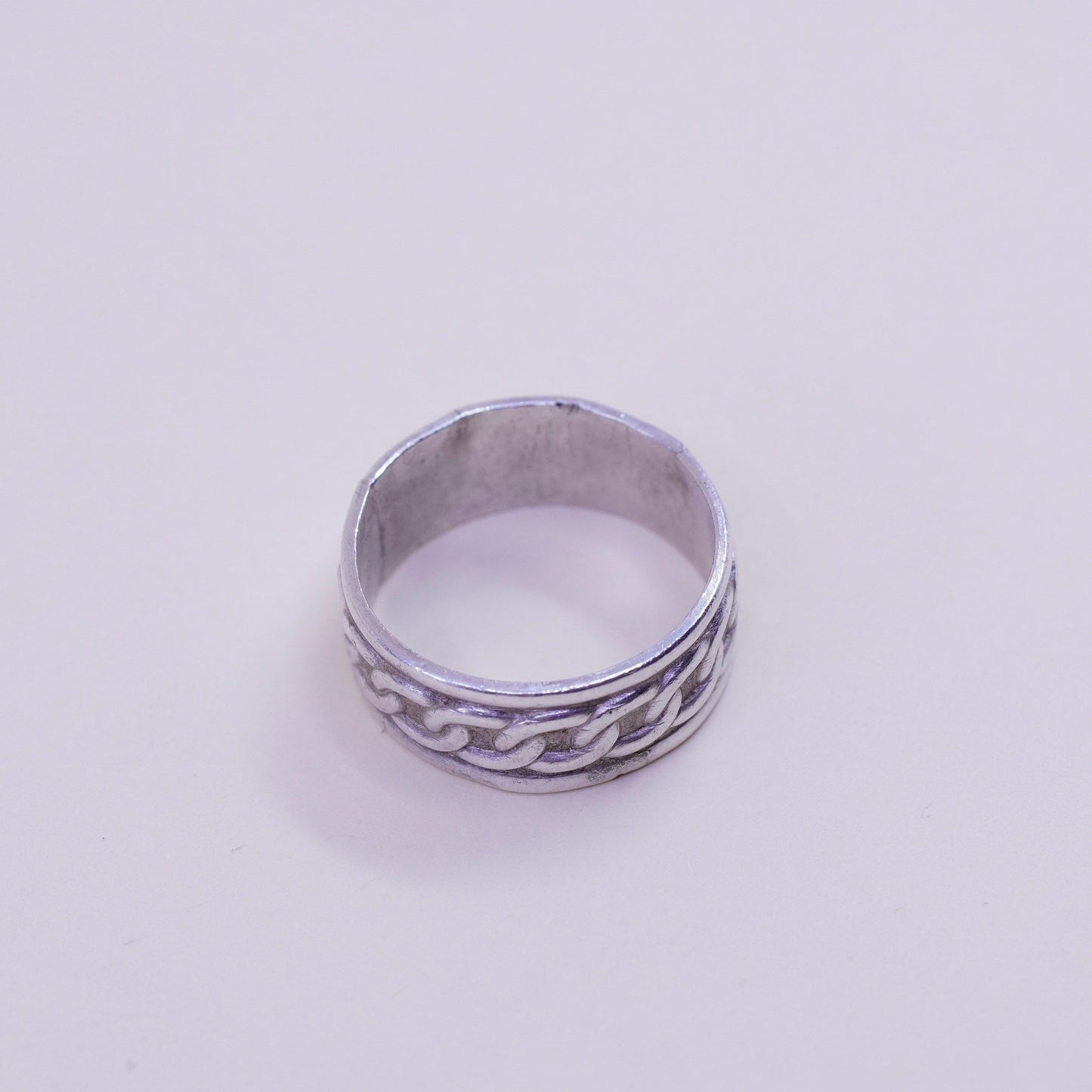 Size 7, vintage sterling silver handmade ring, 925 chain textured band