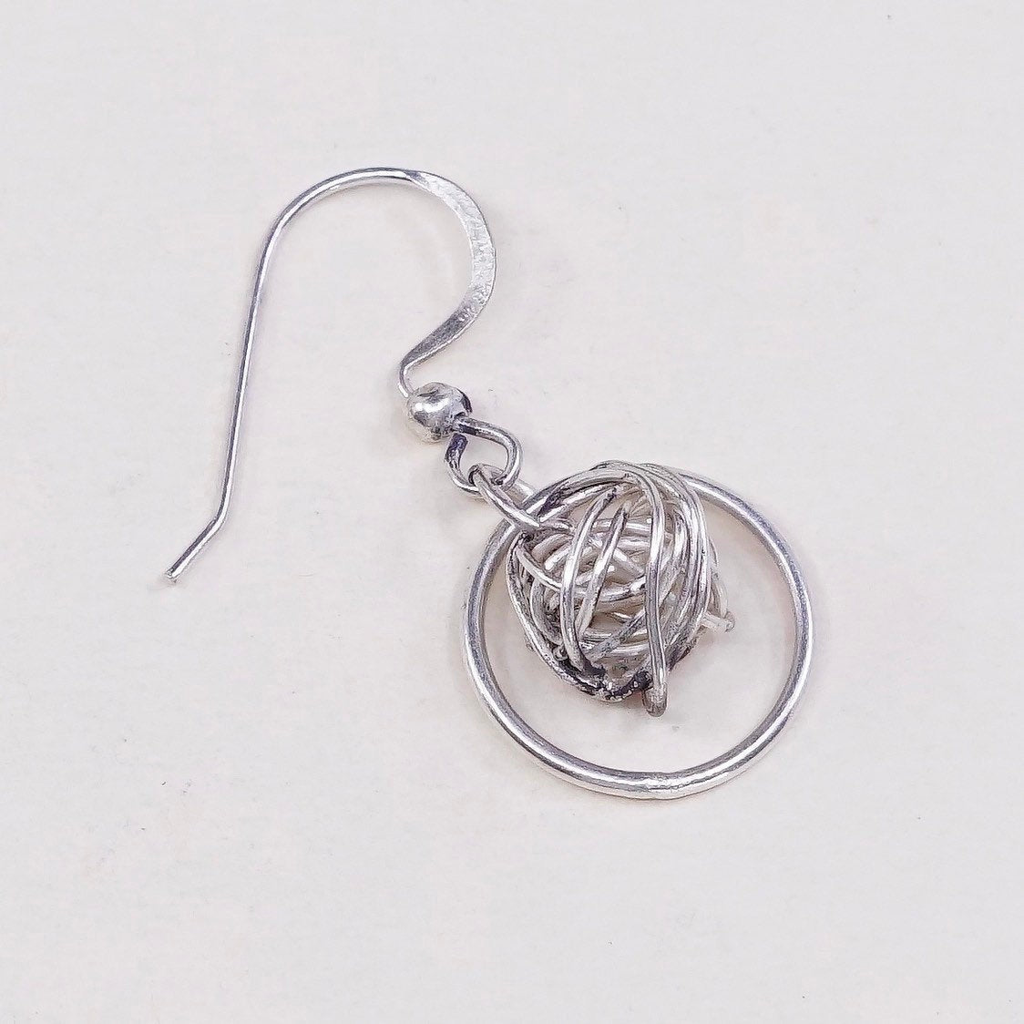 vtg sterling silver handmade wired beads and hoops earrings, stamped 925