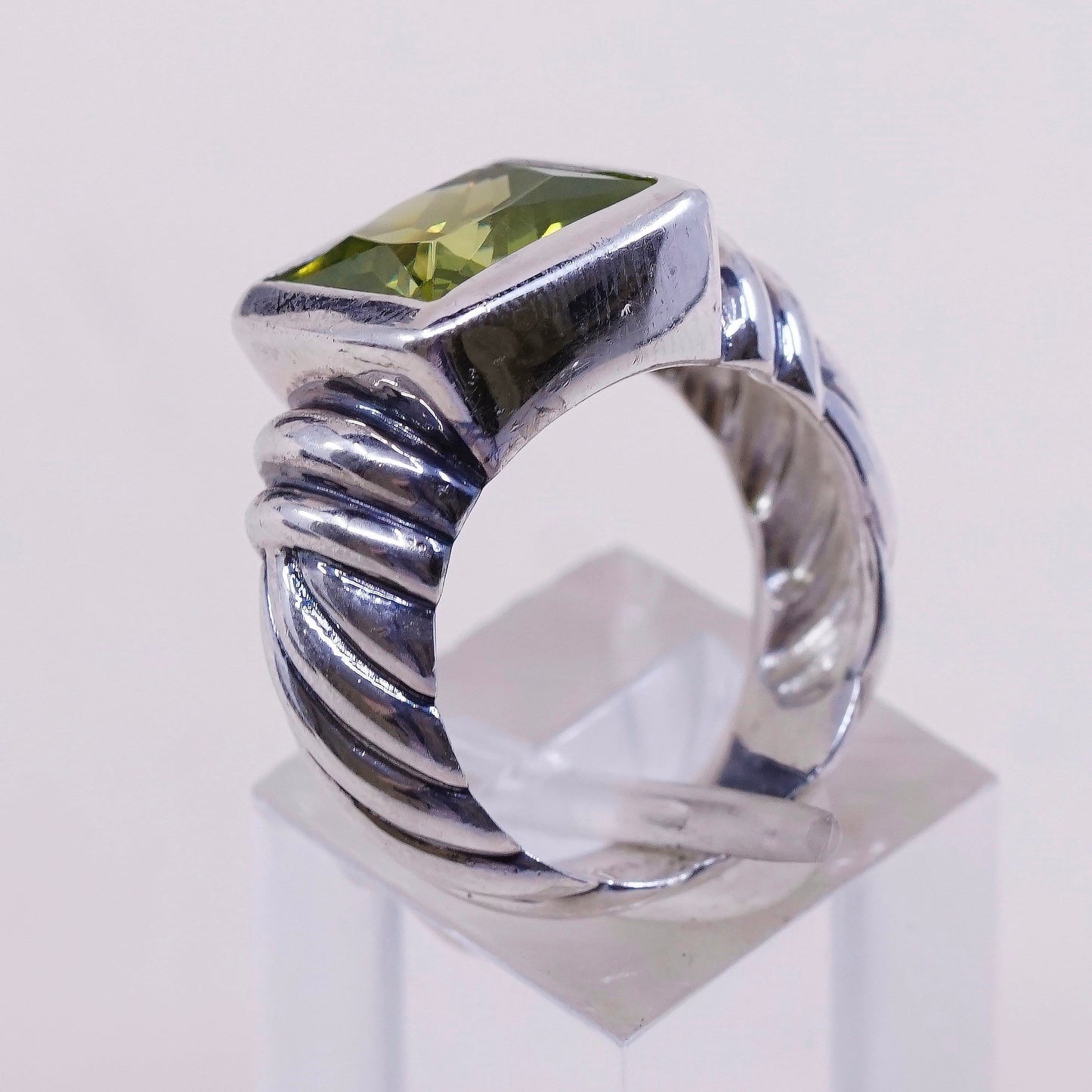 sz 7, vtg sterling 925 silver handmade statement ring with peridot