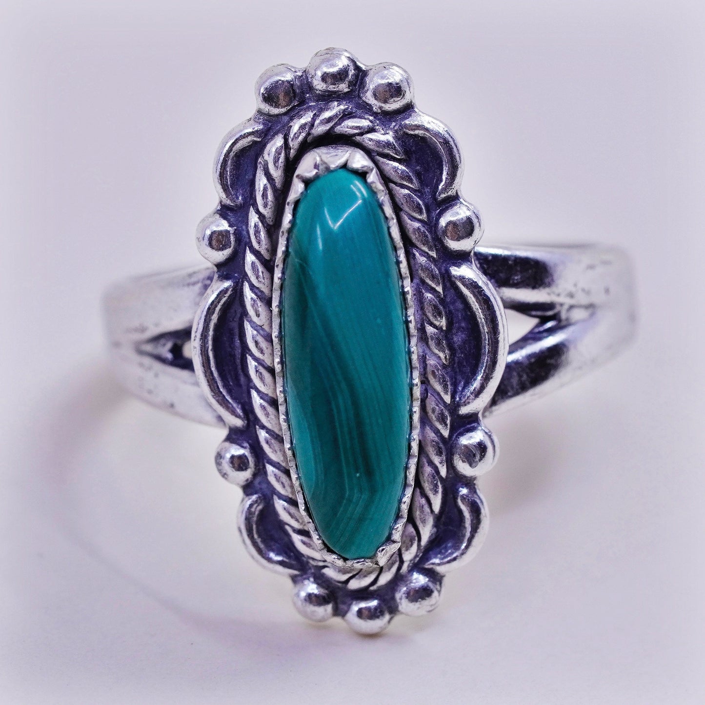 Size 6.75 Native American bell trading post sterling 925 silver ring malachite