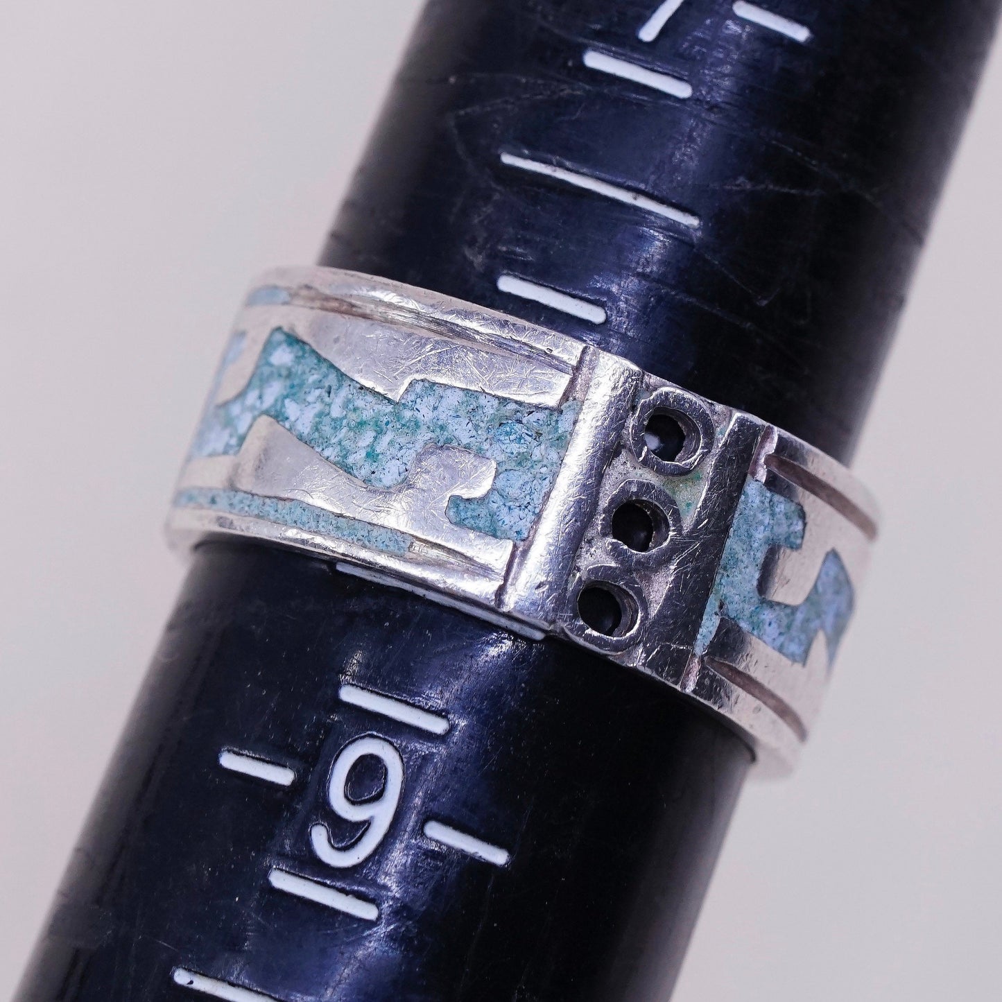 sz 8, VTG taxco mexico Sterling 925 silver handmade ring band w/ turquoise