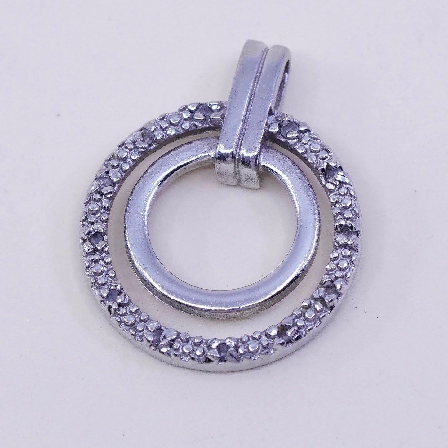 Vintage Sterling silver handmade pendant, 925 circle with tiny diamond details