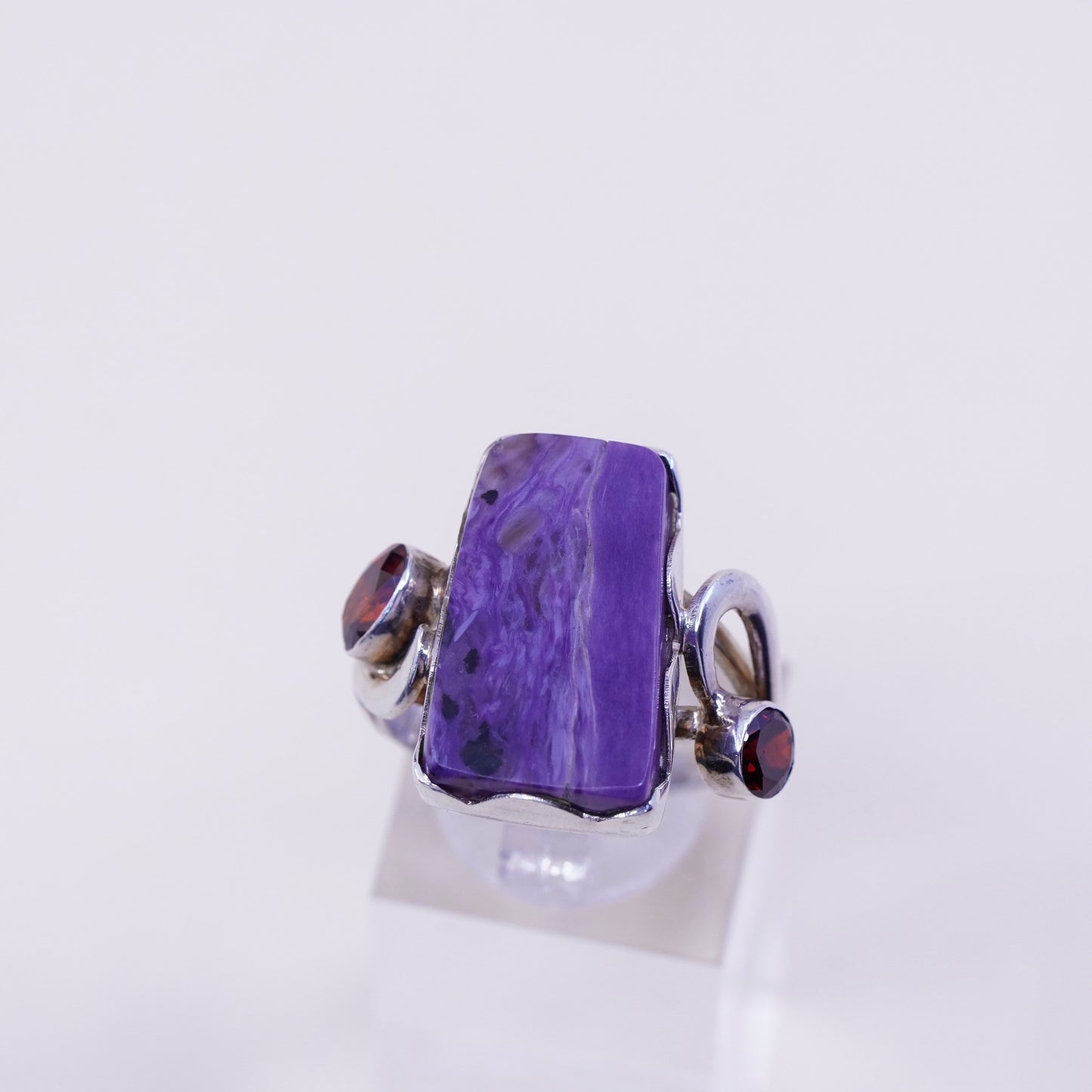 Size 9.25, vintage sterling 925 silver handmade ring with purple jasper ruby