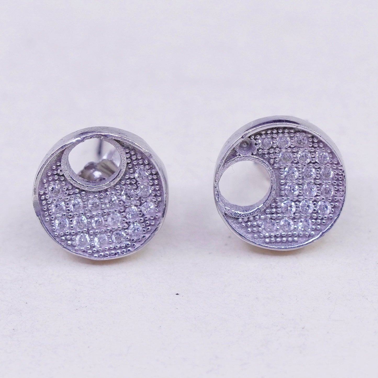 10mm, Vintage sterling 925 silver genuine moon cz studs, earrings