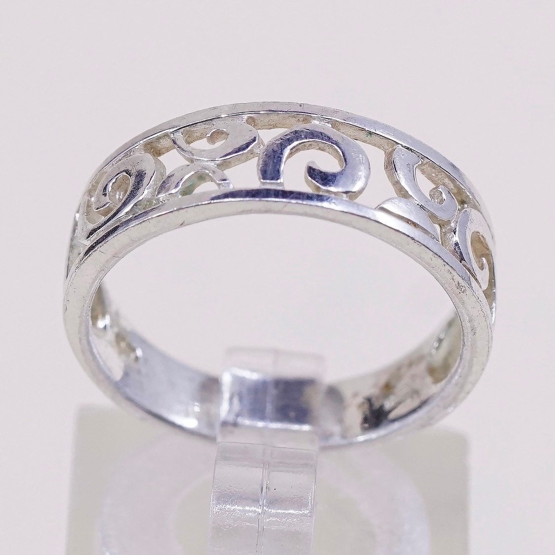 sz 7, vtg Sterling silver handmade ring, mexico 925 band w/ swirl wave
