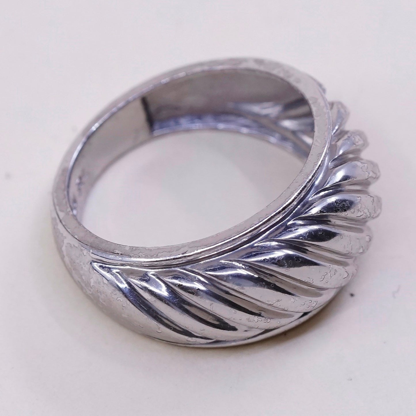 Size 7, VTG RL sterling 925 silver handmade ribbed ring statement band