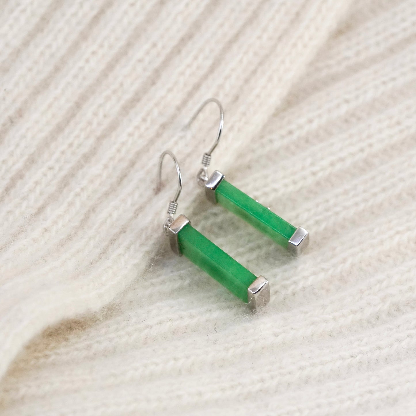 Sterling 925 silver handmade earrings with jade and Chinese character “blessed