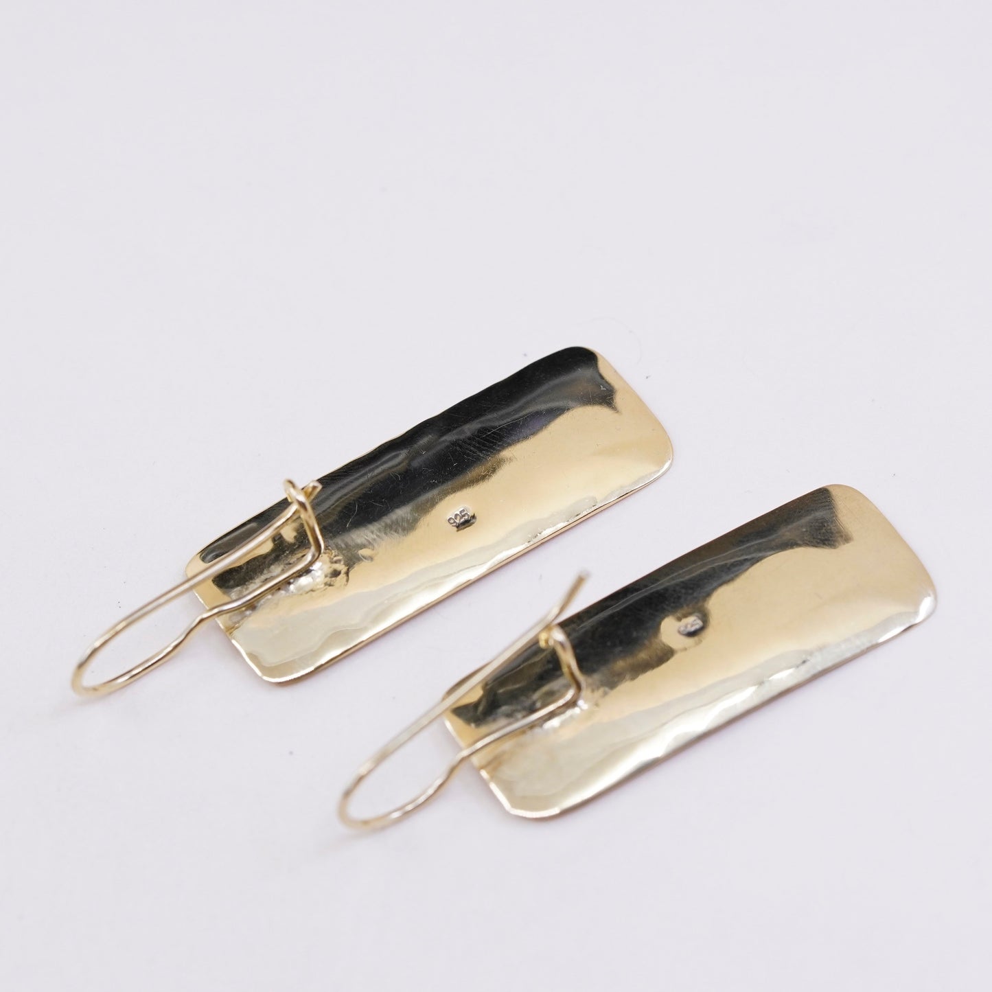 Vintage Sterling 925 silver handmade earrings, hammered rectangular dangles
