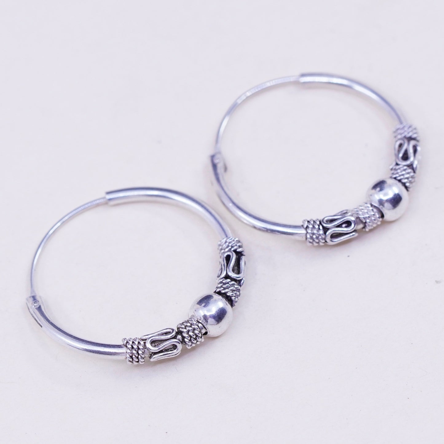 1”, Vintage sterling 925 silver loop handmade earrings, bali wired hoops